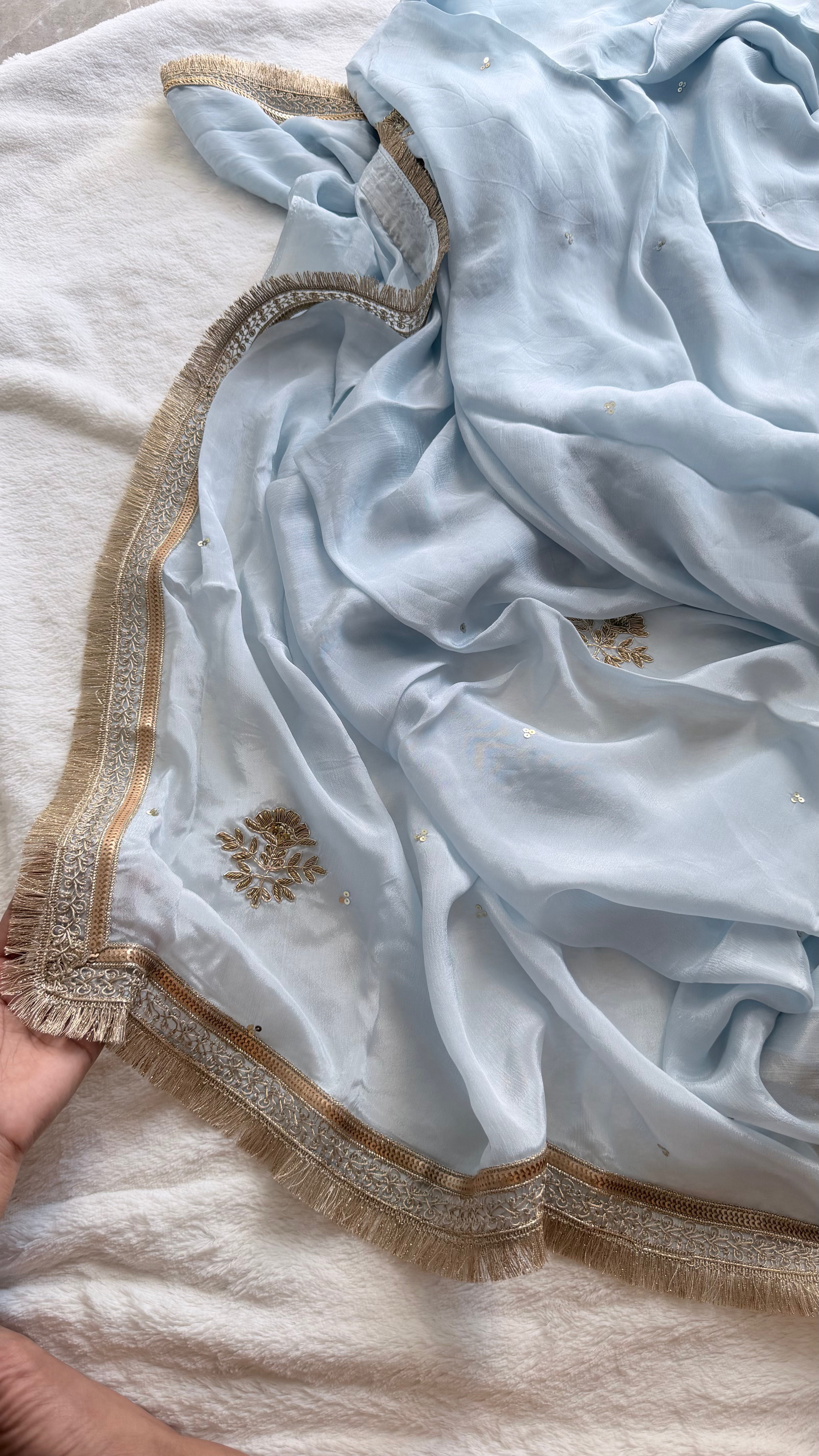 Frosted sky Handwork saree