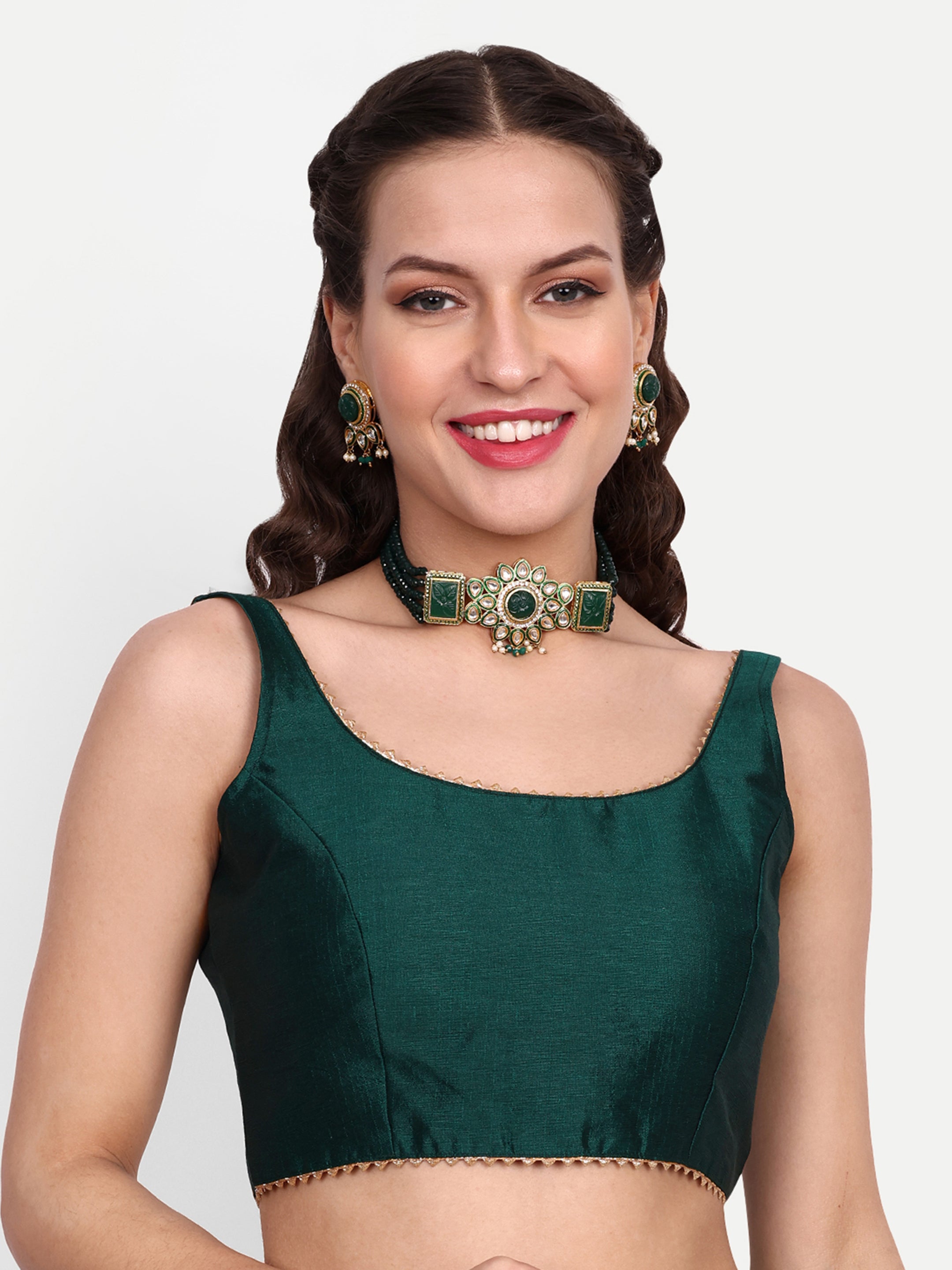 Deep neck lace Cotton Silk Blouse