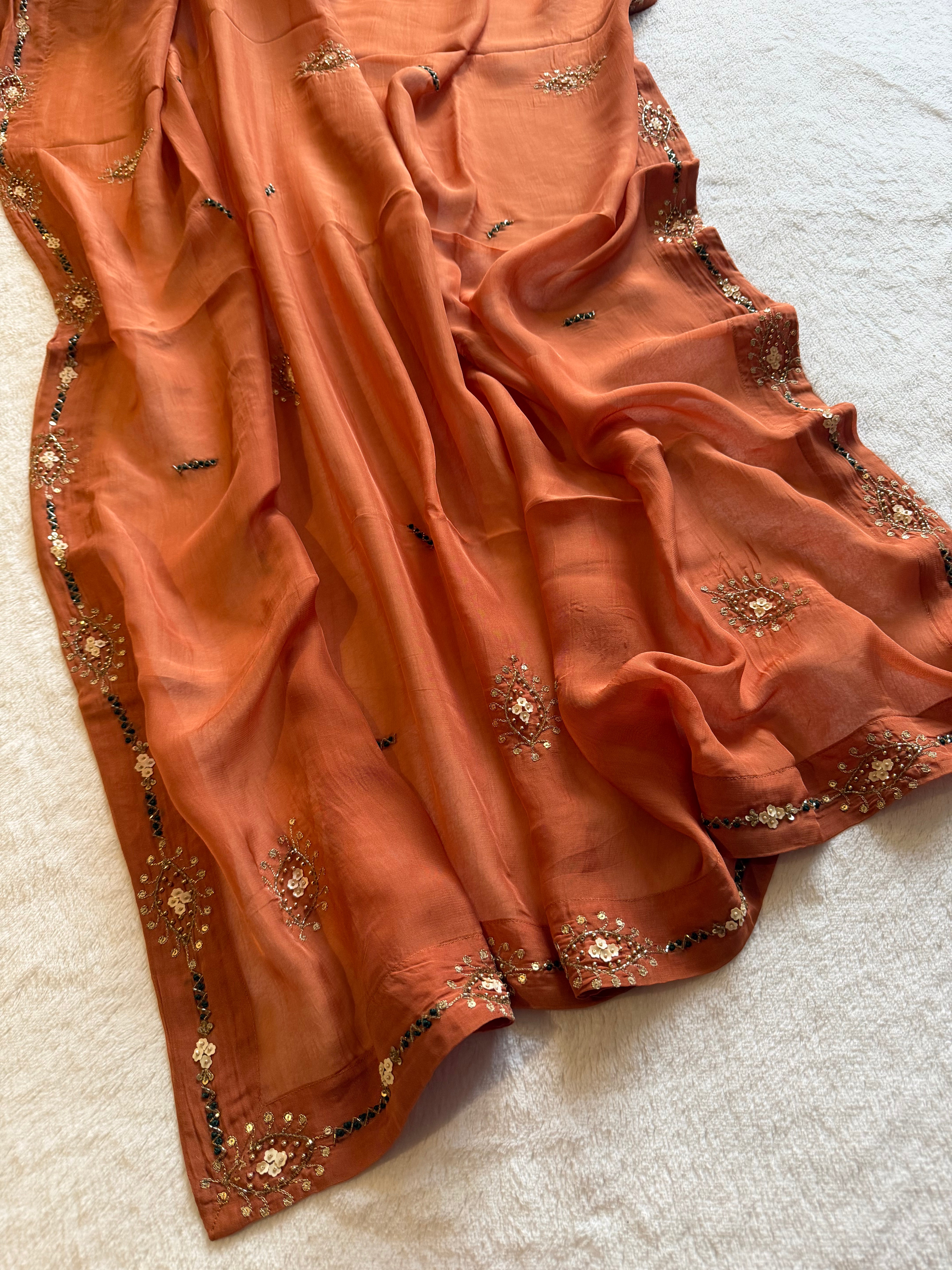 Saffron Mist Handwork Embroidered Saree