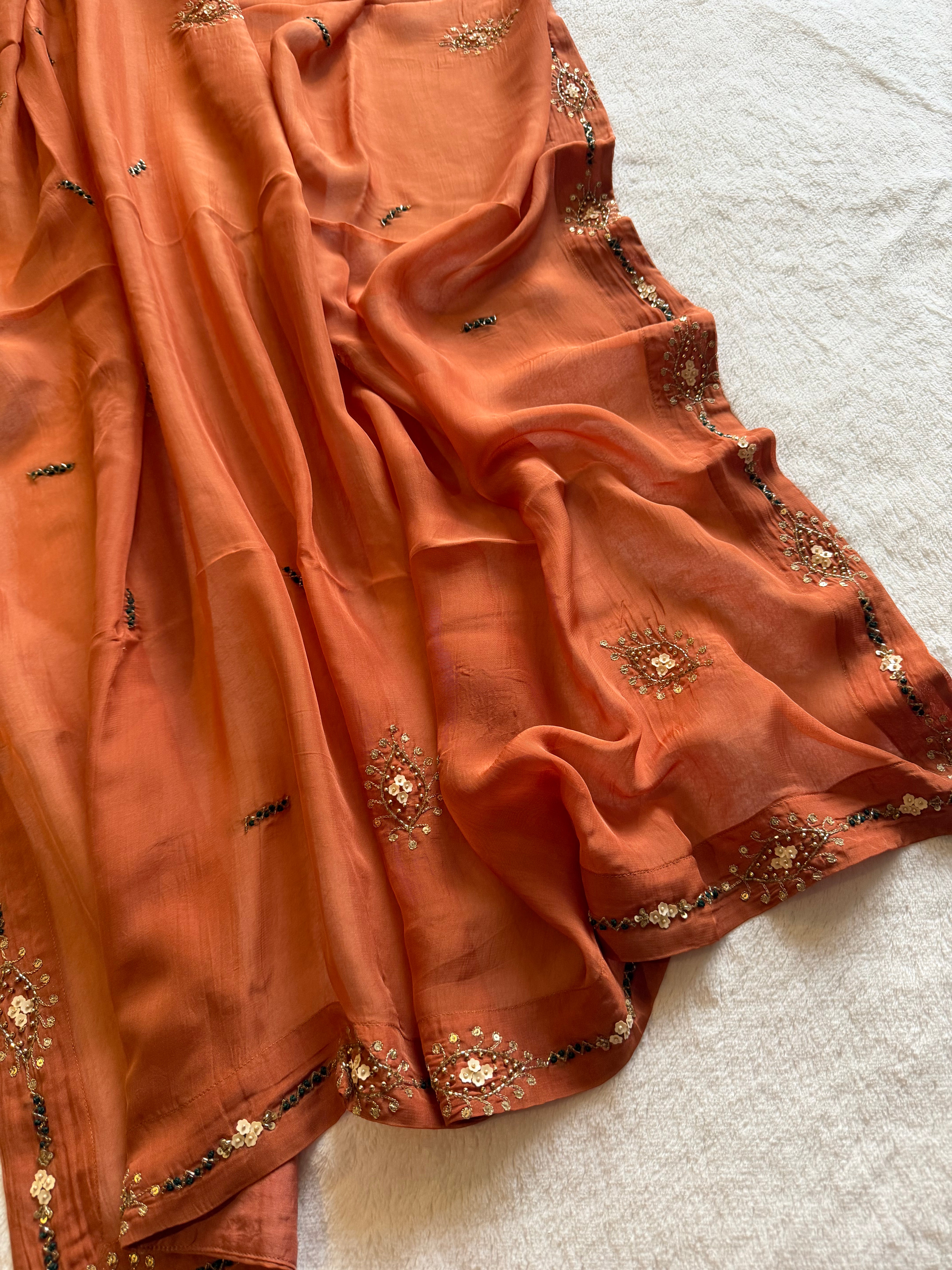 Saffron Mist Handwork Embroidered Saree