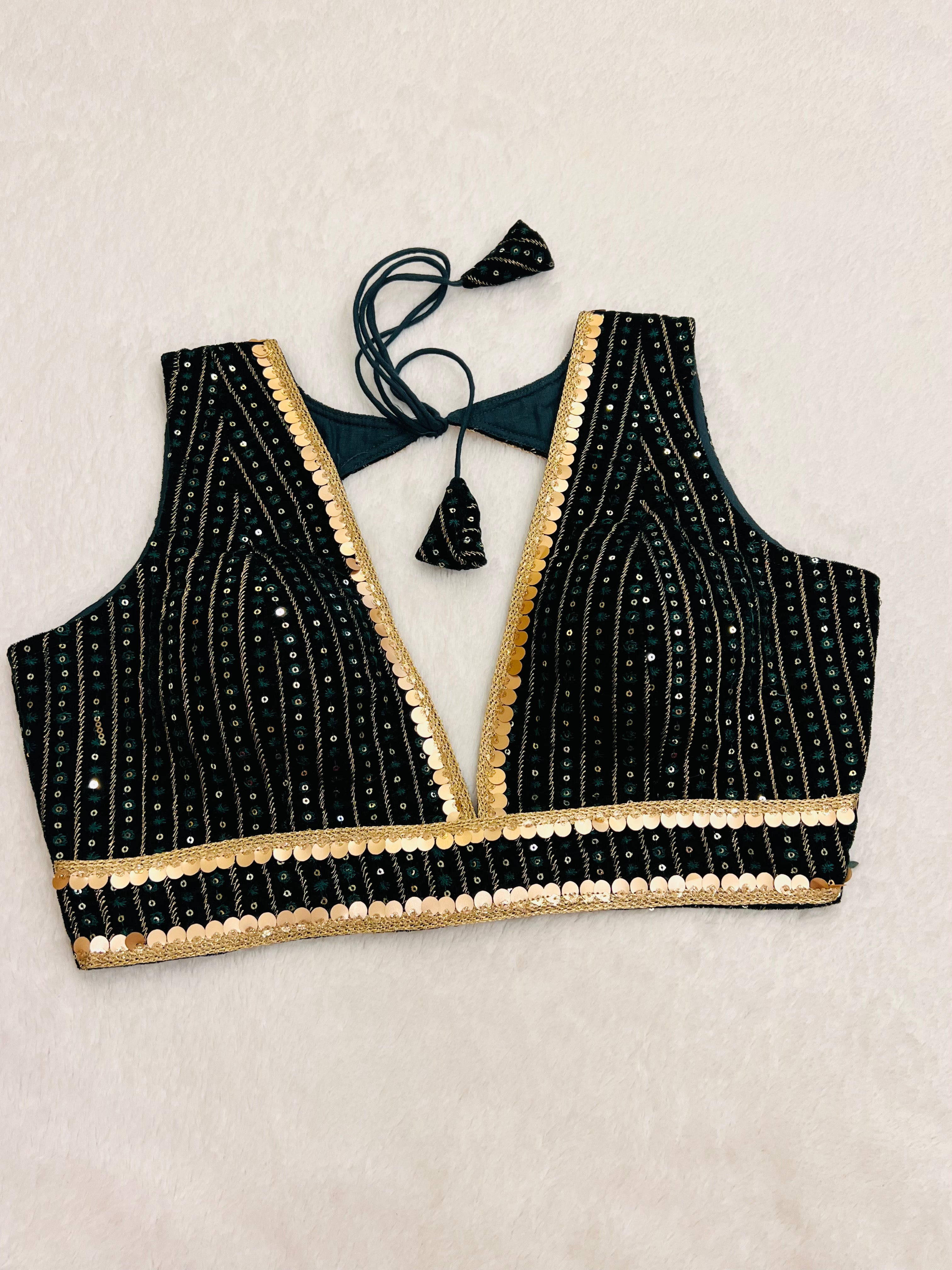 ZARIYA SEQUINS DARK GREEN BLOUSE