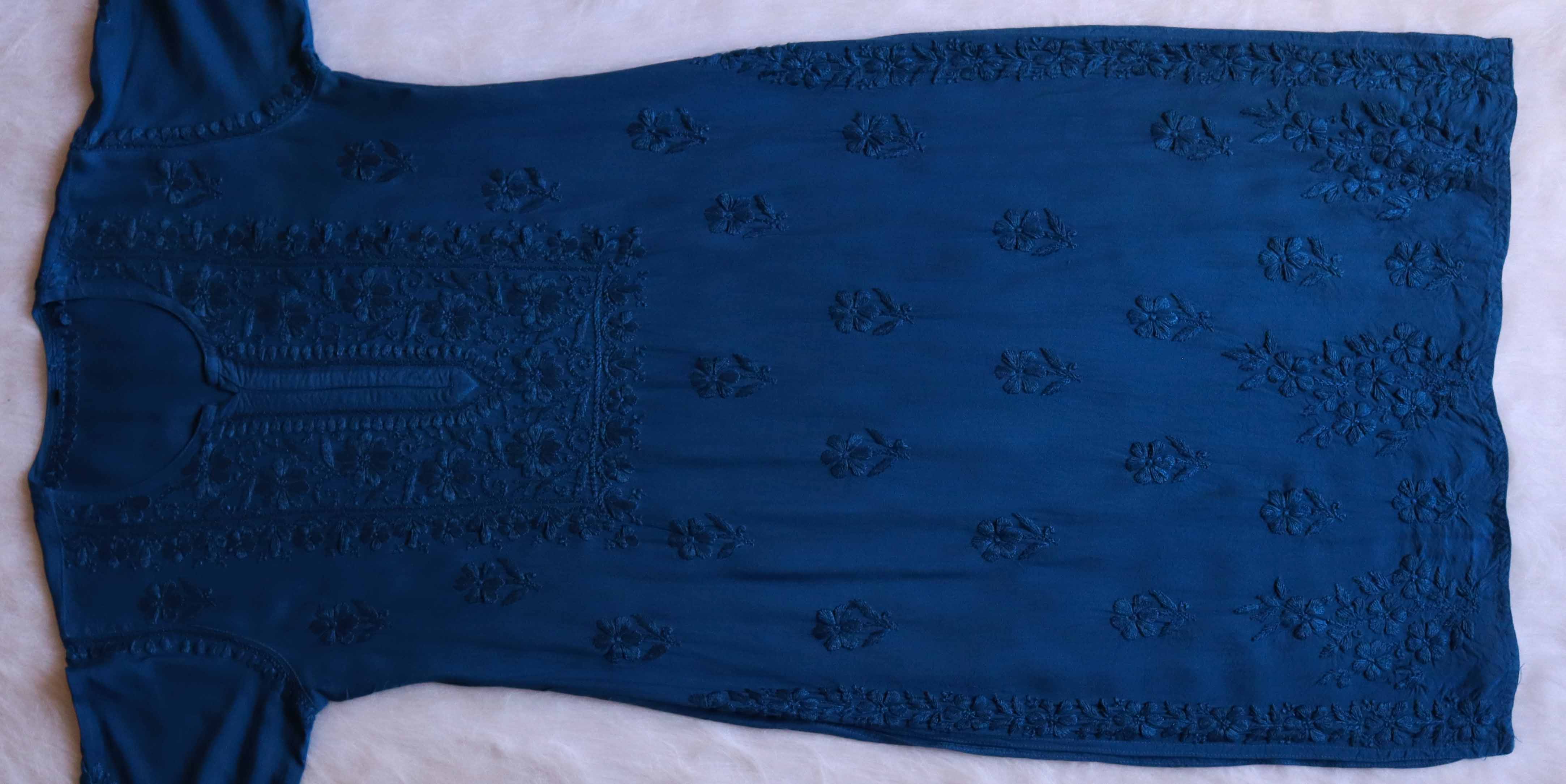 Niraah navy blue rayon long kurta