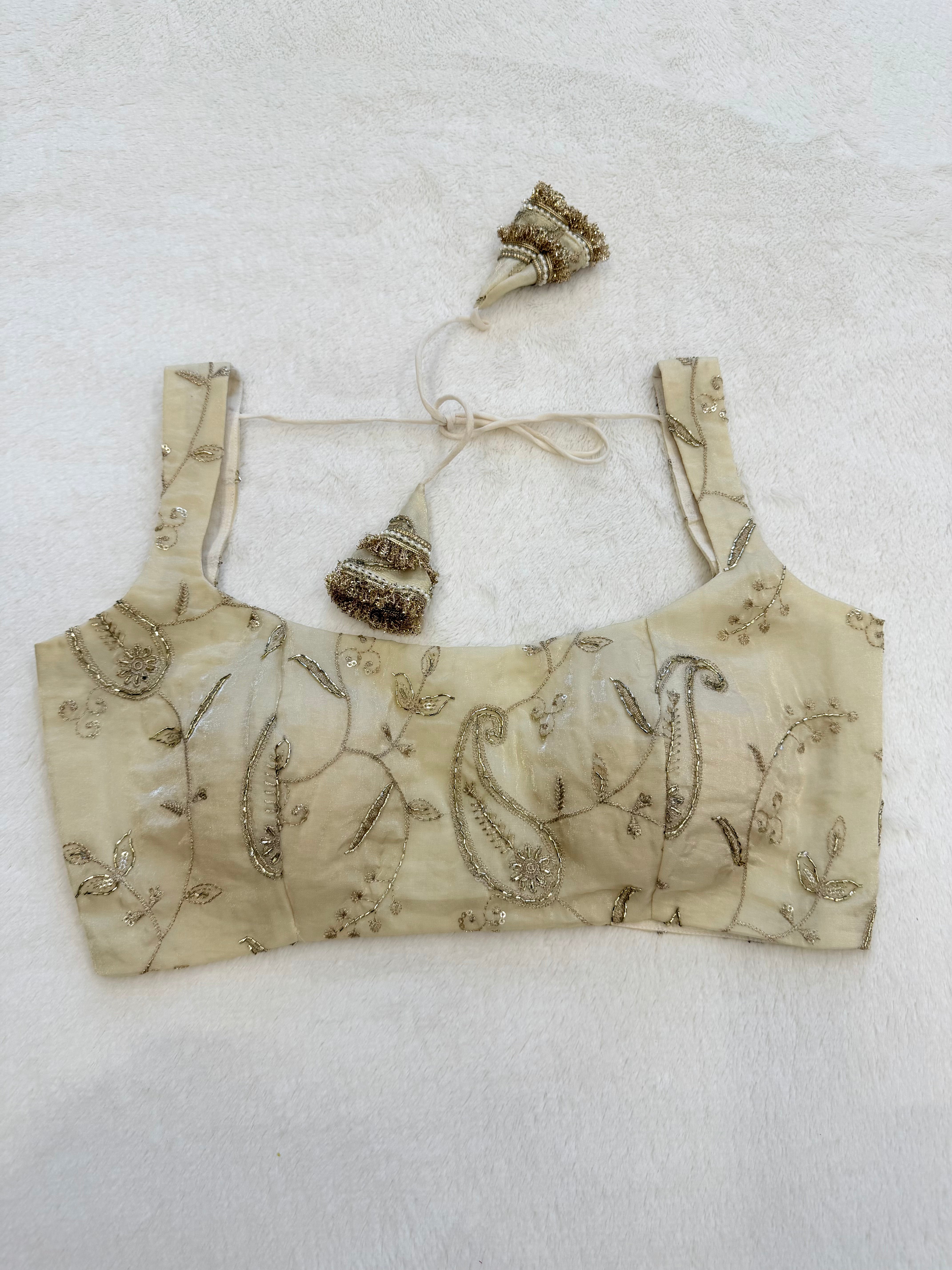 Designer off white organza boat neck blouse