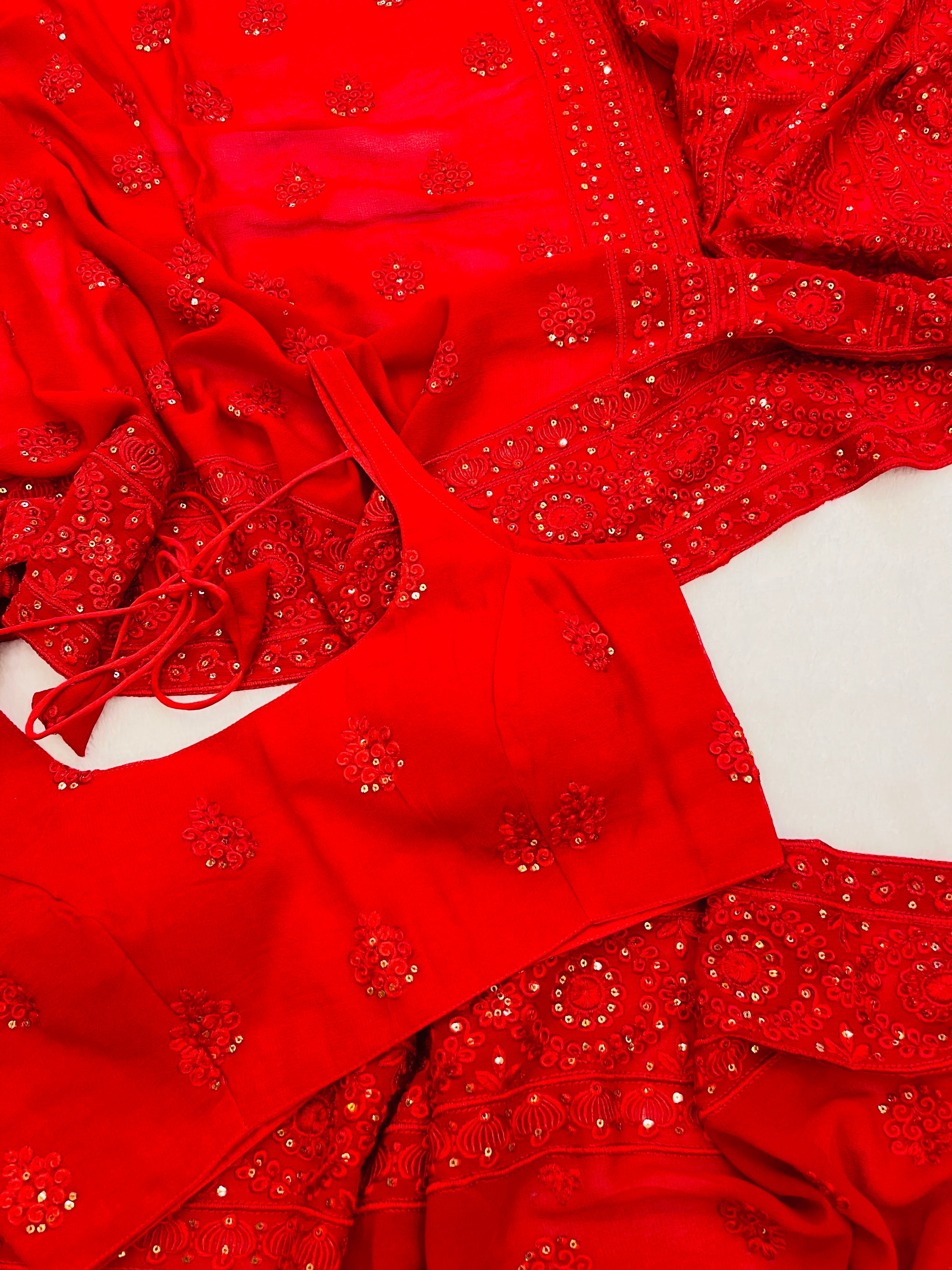Rigalika Red Pure Georgette Festive Saree