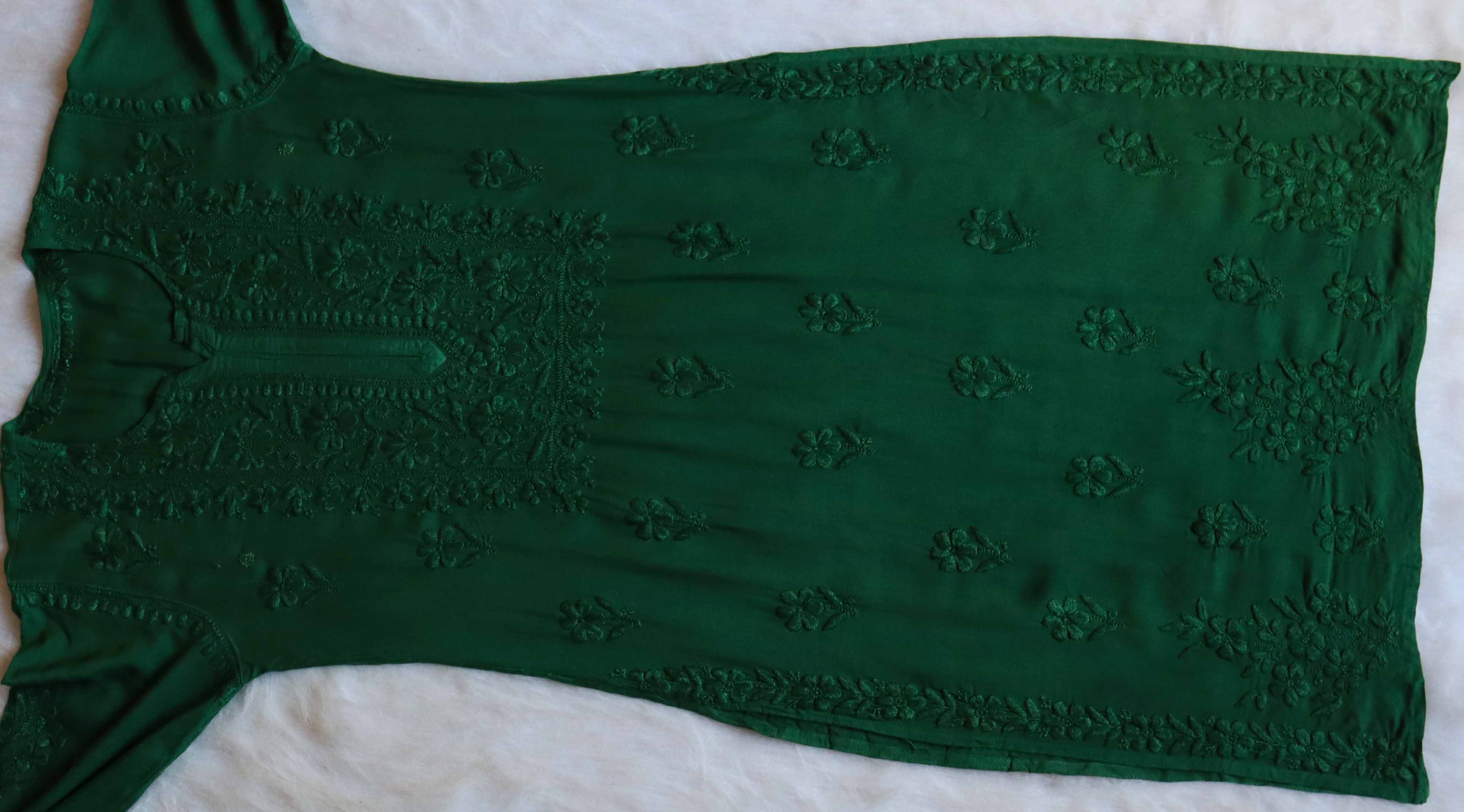 Niraah Bottle Green Rayon Long Kurta