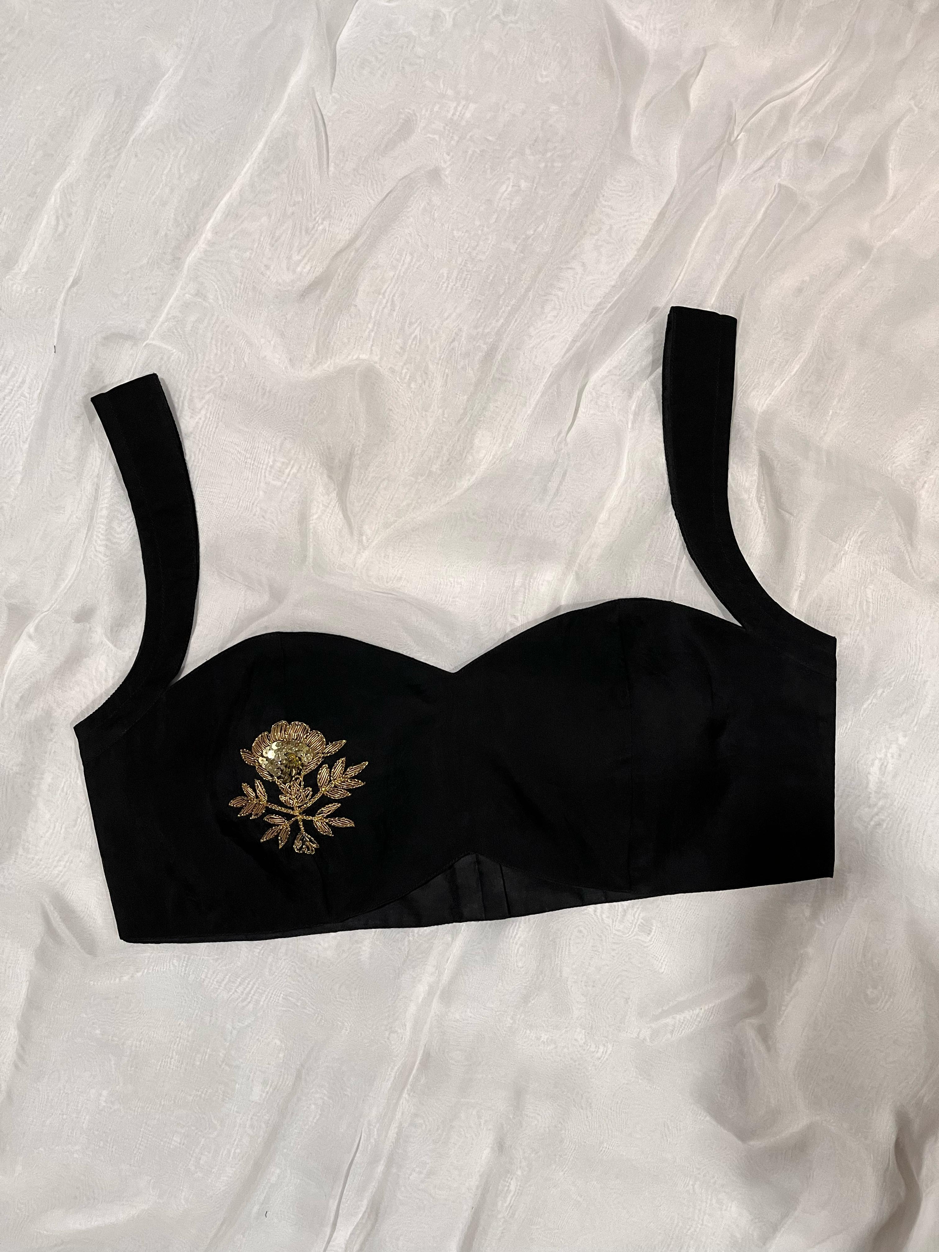 Black Organza Blouse for Women with Sweetheart Neckline