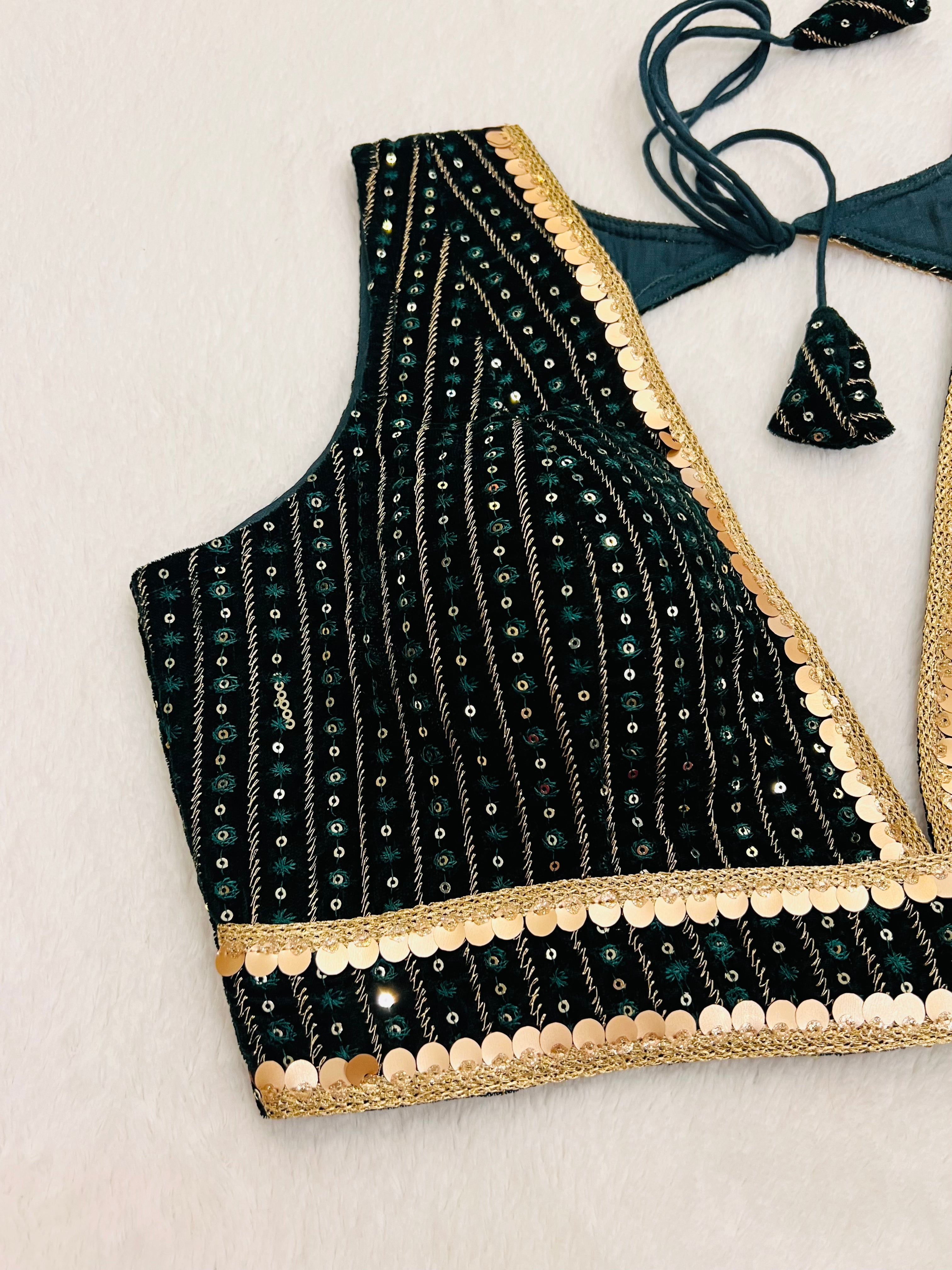 ZARIYA SEQUINS DARK GREEN BLOUSE