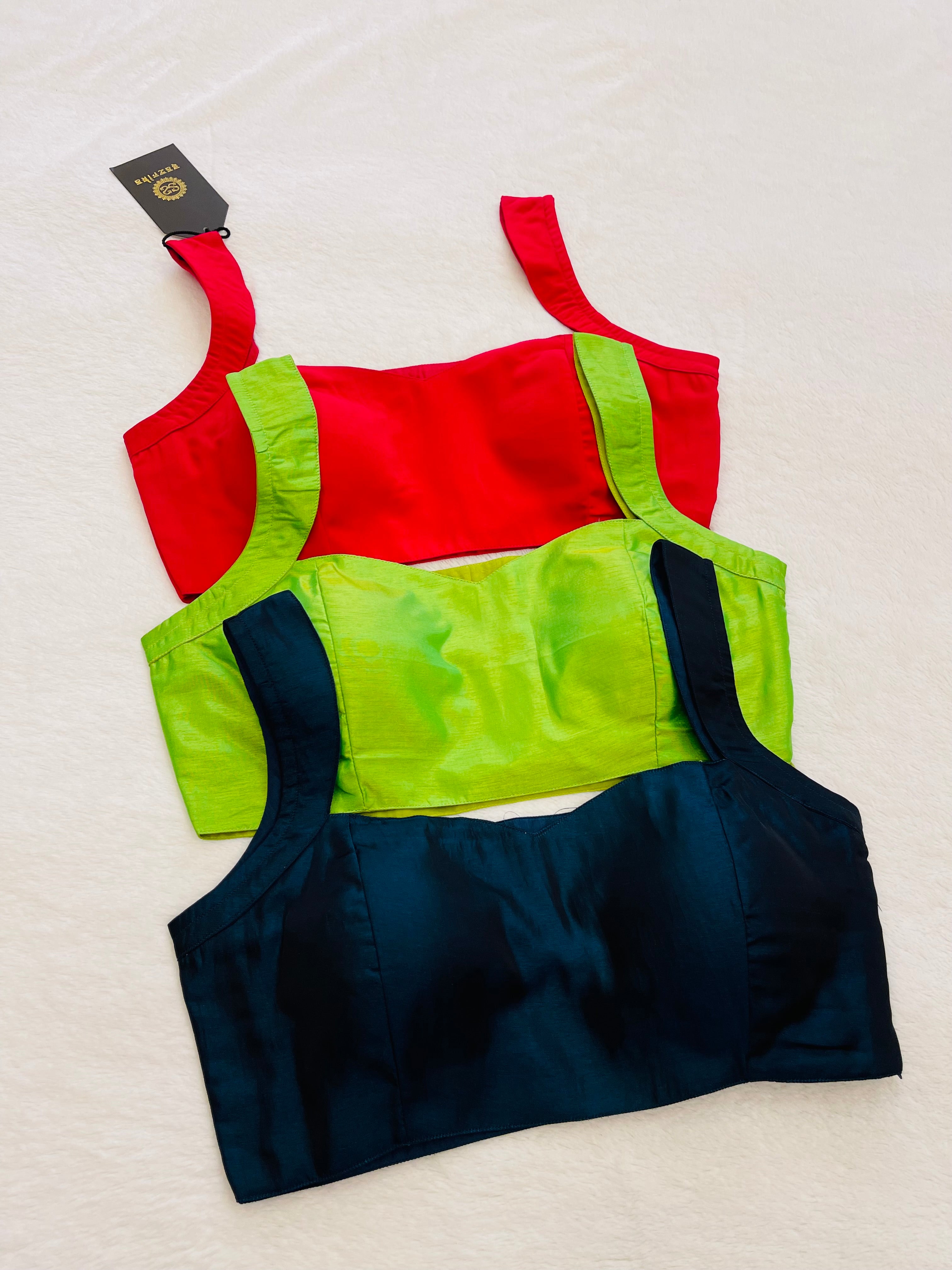 Women’s Fully Stitched Combo Sleeveless Blouse in Pink, Green & Teal Blue