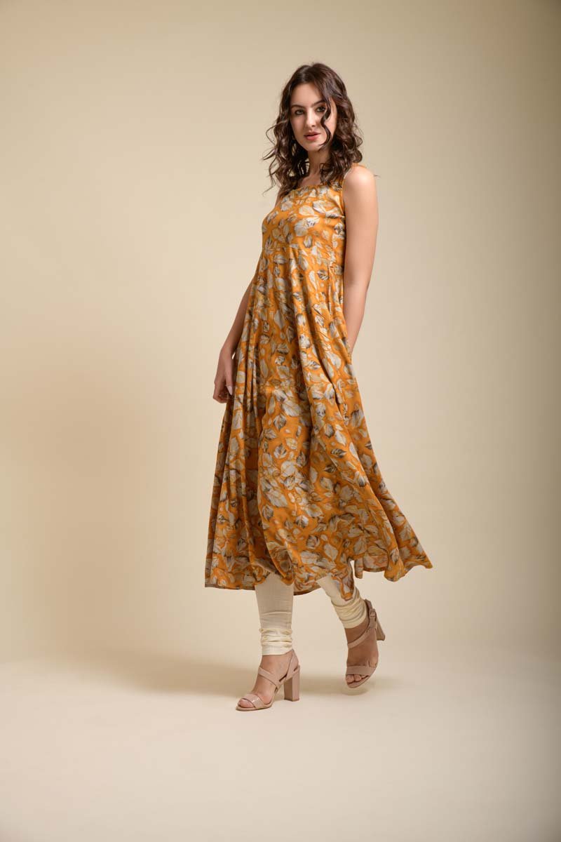 Alina mustard printed gown