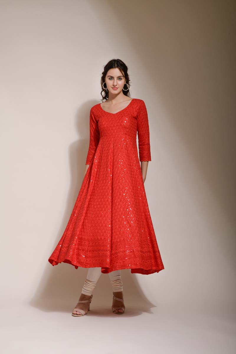 Kayra Red chikankari style Gown