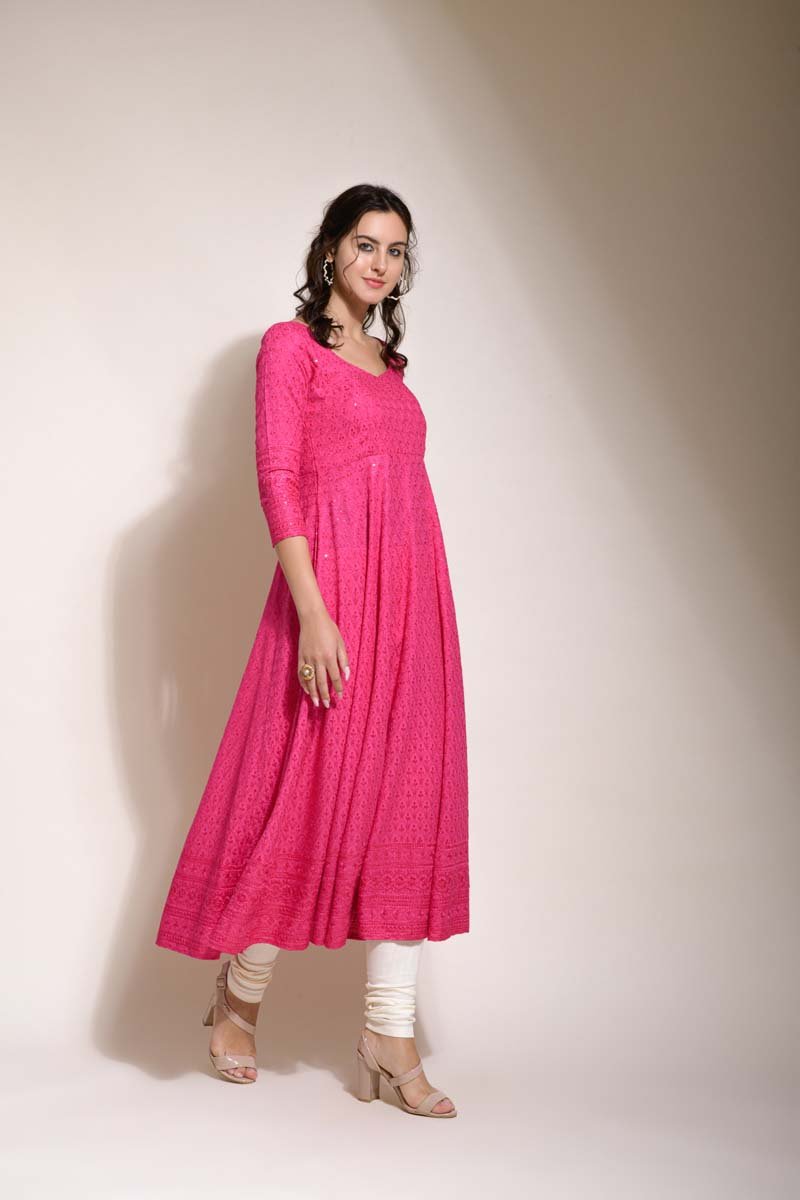 Karuna Pink chikankari style Gown