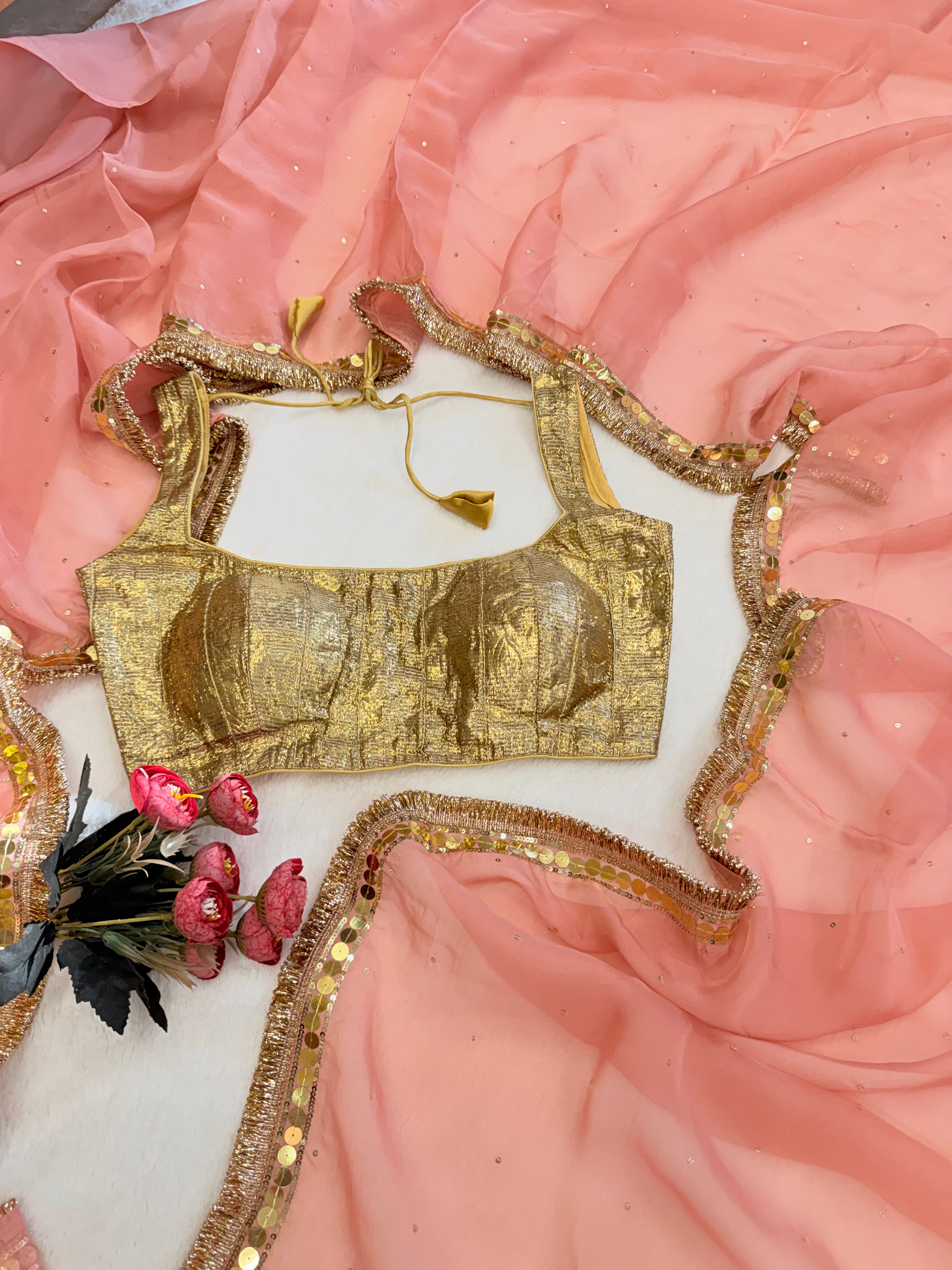 Peach Rose Handwork saree