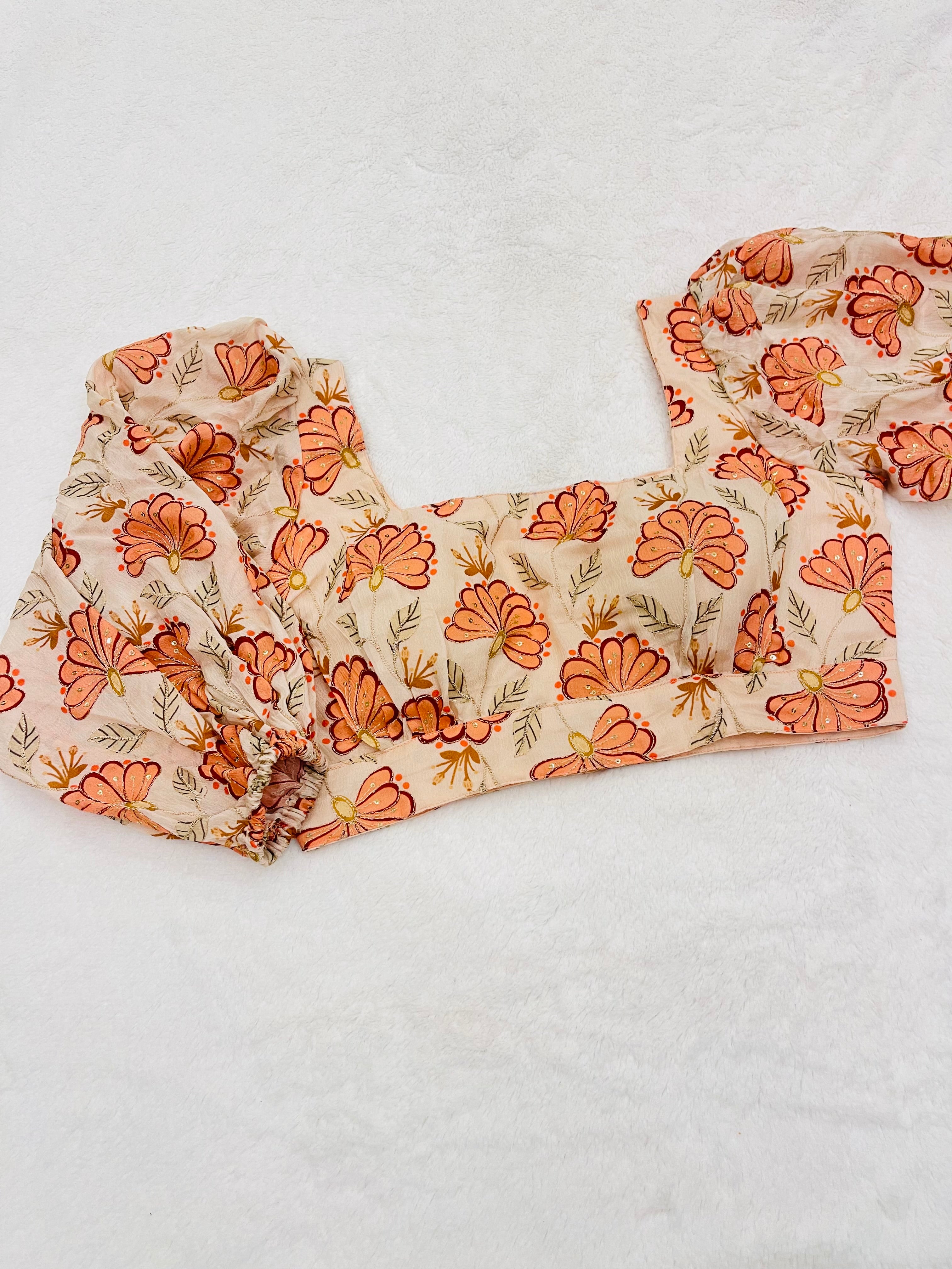 Rust multi color floral print georgette saree