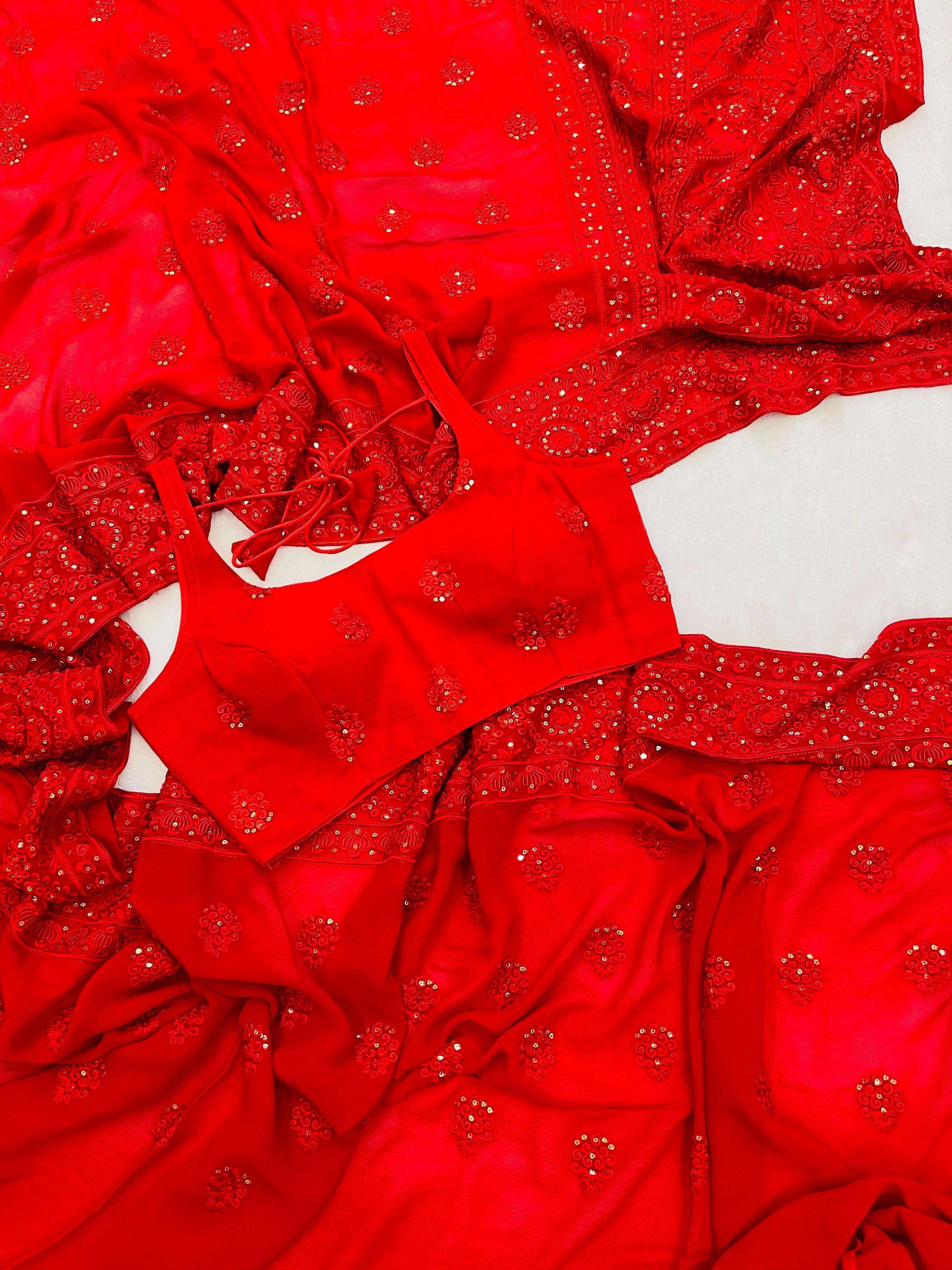 Rigalika Red Pure Georgette Festive Saree