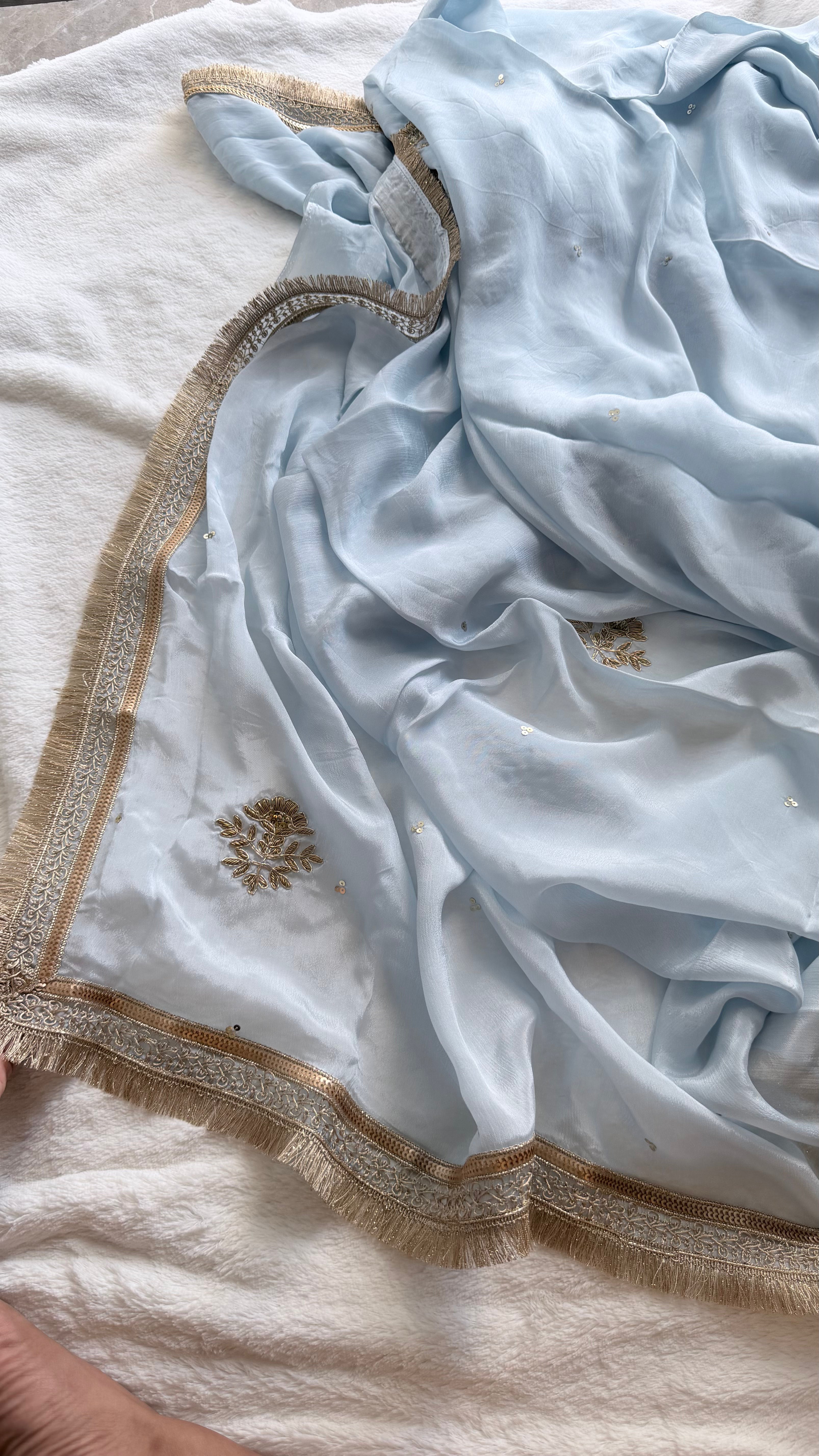 Frosted sky Handwork saree