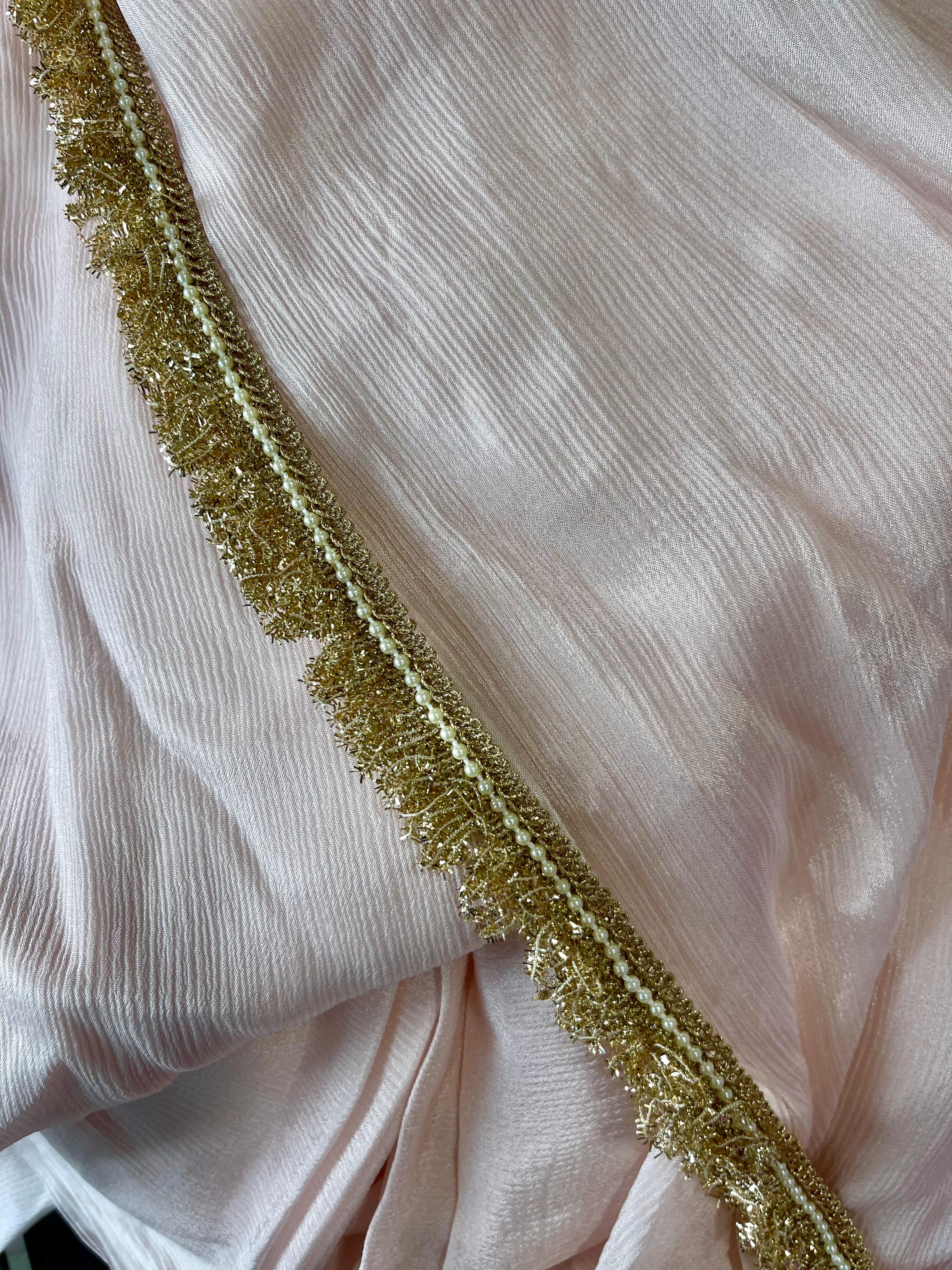 Chiffon saree with all-over gotta lace border in blush pink