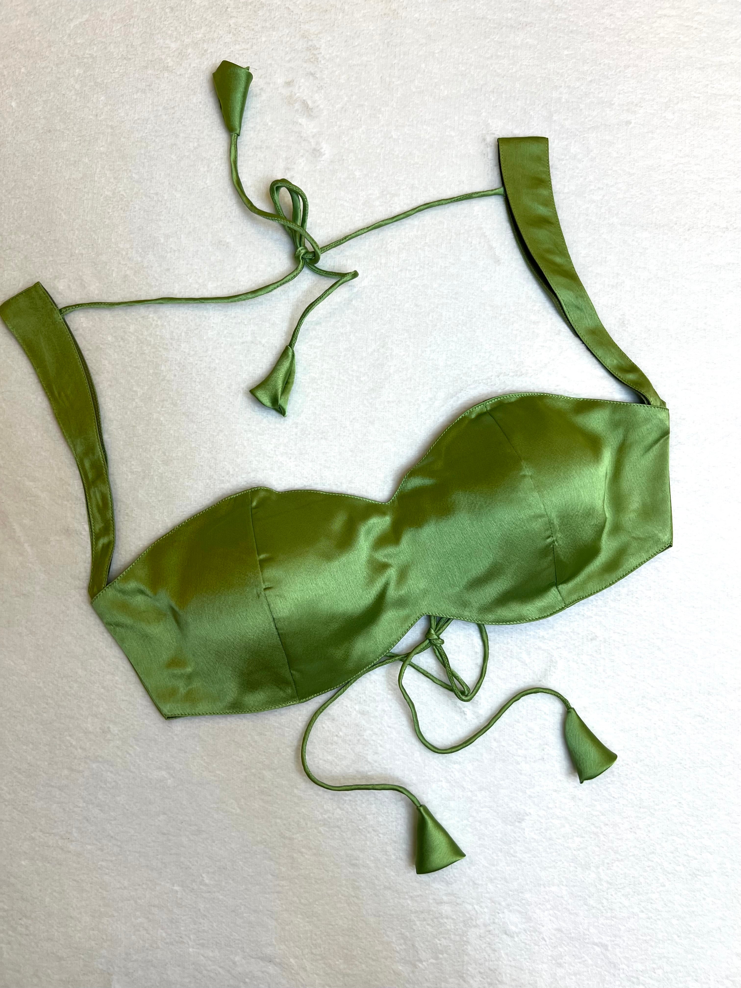 Green Satin Blouse for Women with Sweetheart Neckline