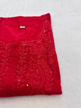 Khubsoorat Red Rayon Embroidered Kurti