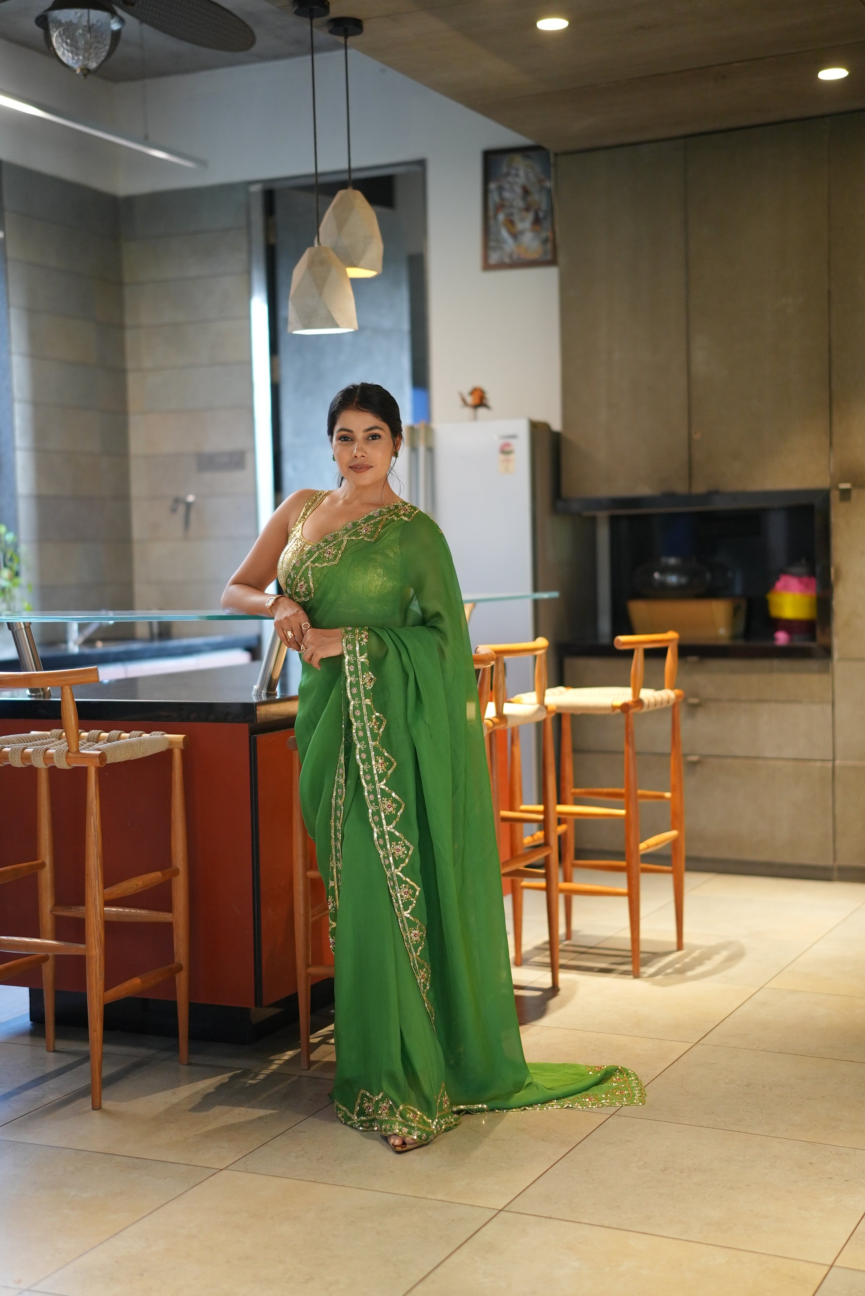 Lightweight organza saree with handcrafted embroidery