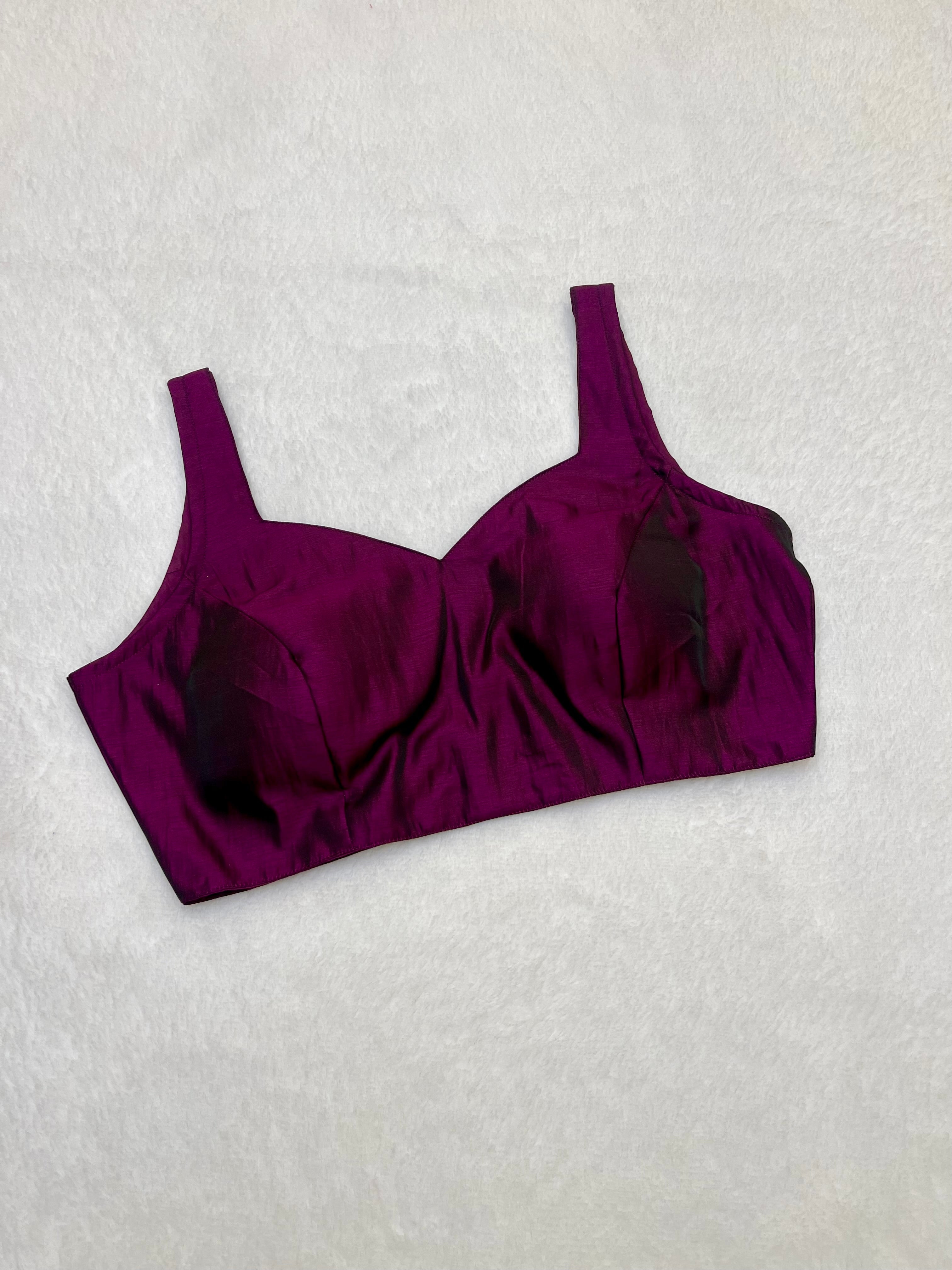 Magenta pink cotton silk sleeveless blouse with padded cups and V-neck design