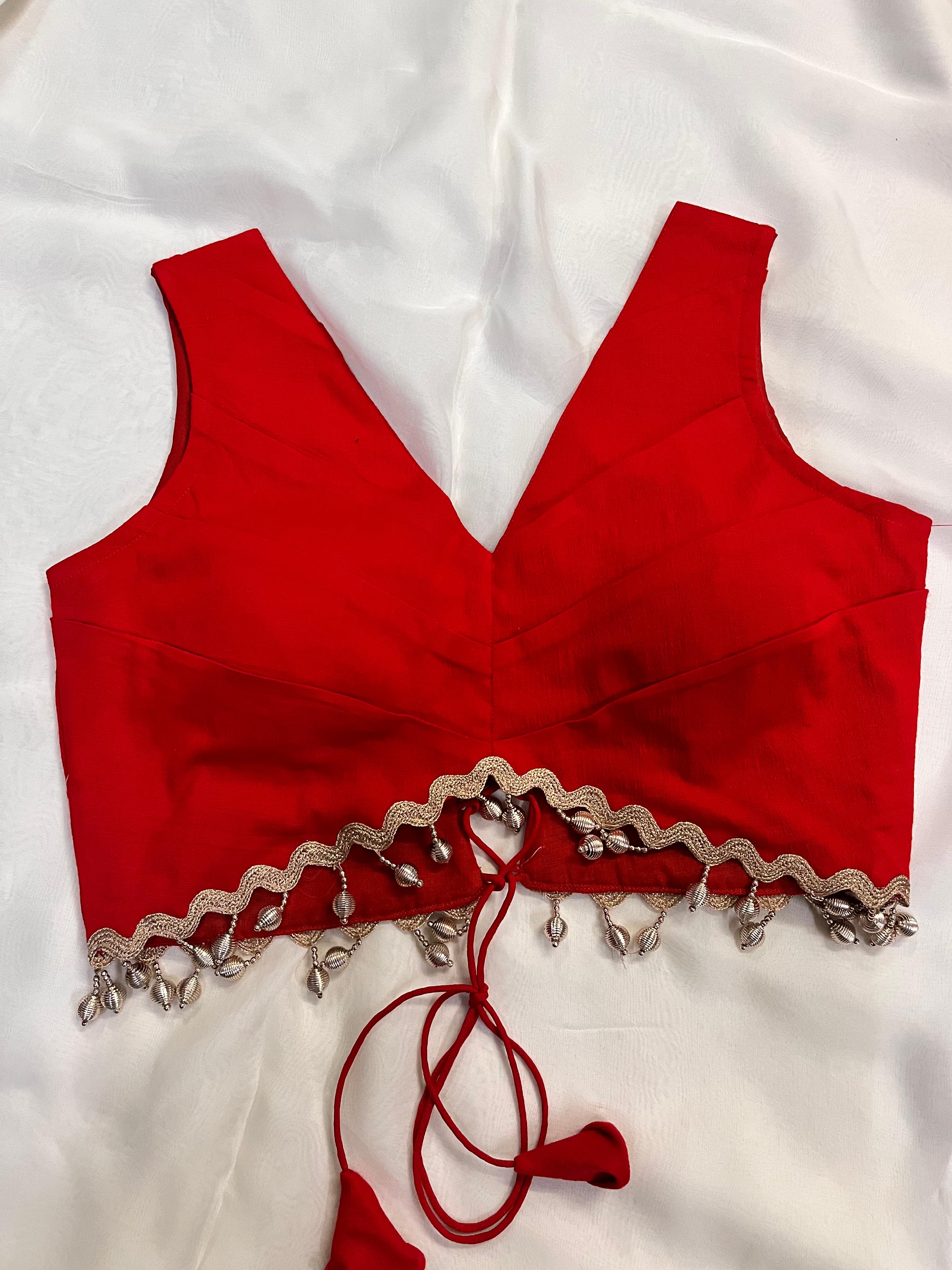 Trendy Red V Neck Padded Blouse for Festive & Party Wear