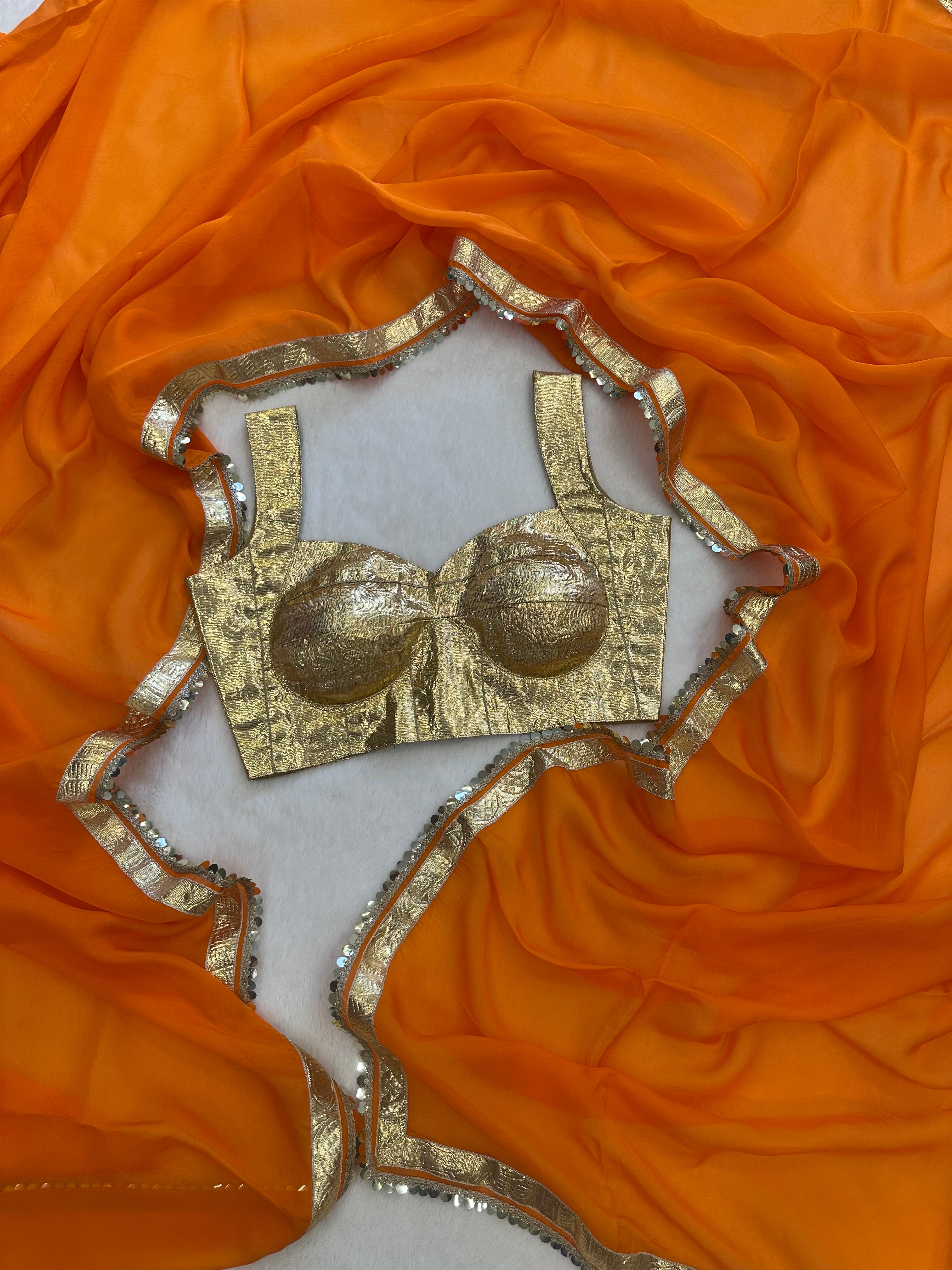 oft organza saree with gotta lace border