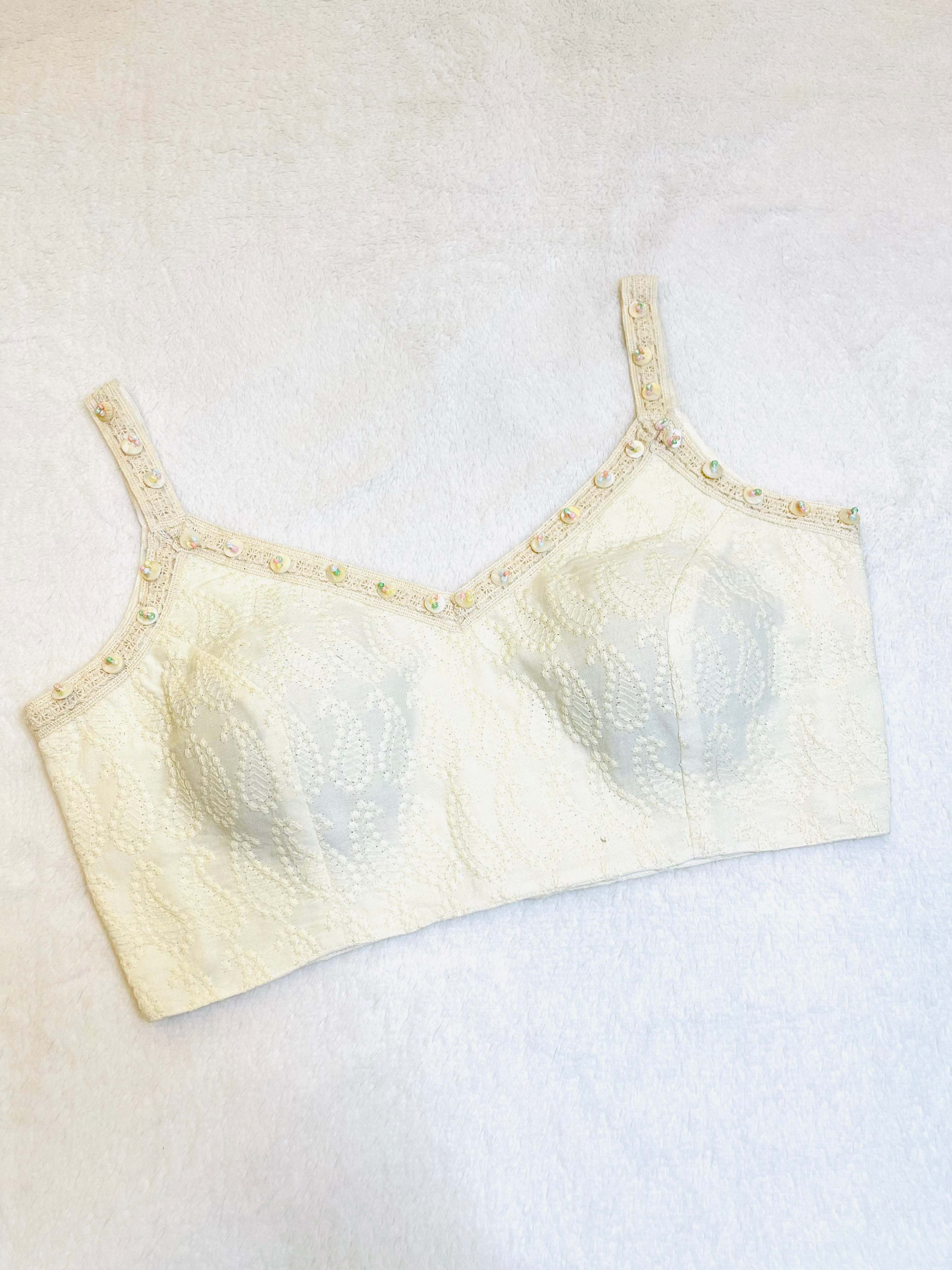 Minimal off-white ethnic blouse with noodle straps