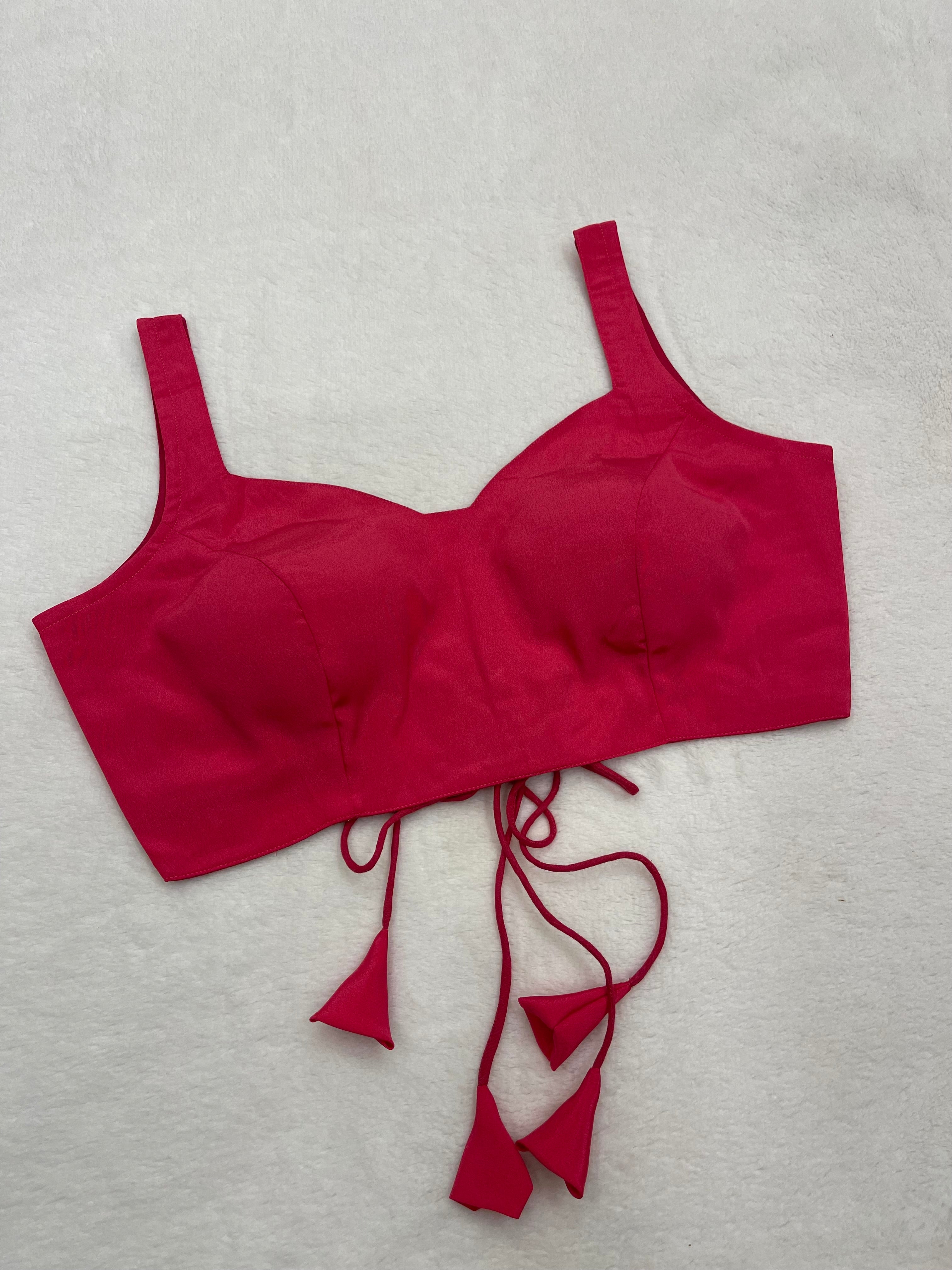 Fancy Pink crape silk sleeveless padded V-neck fully stitched blouse