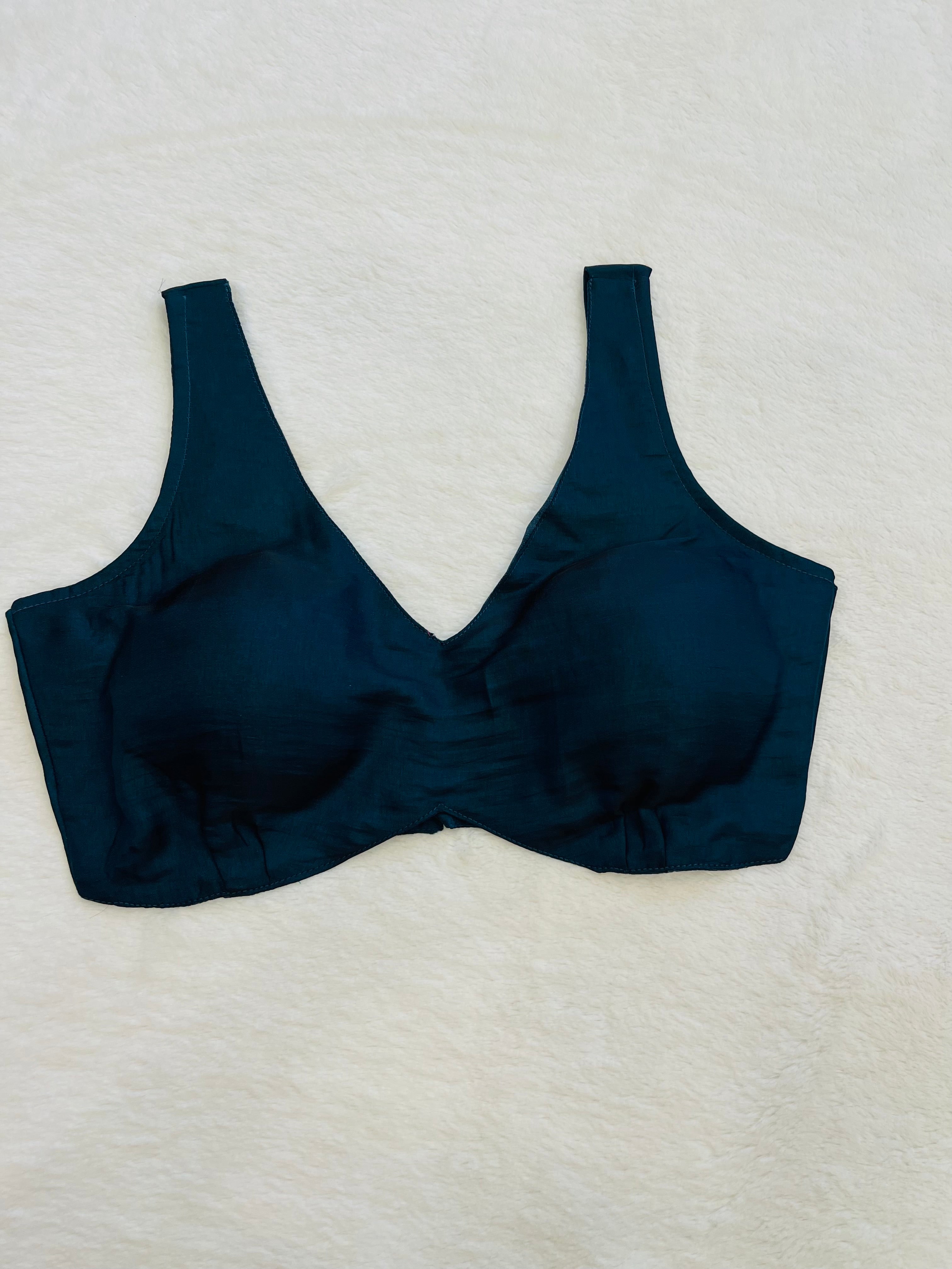 Rama green cotton silk sleeveless blouse with padded cups and V-neck design