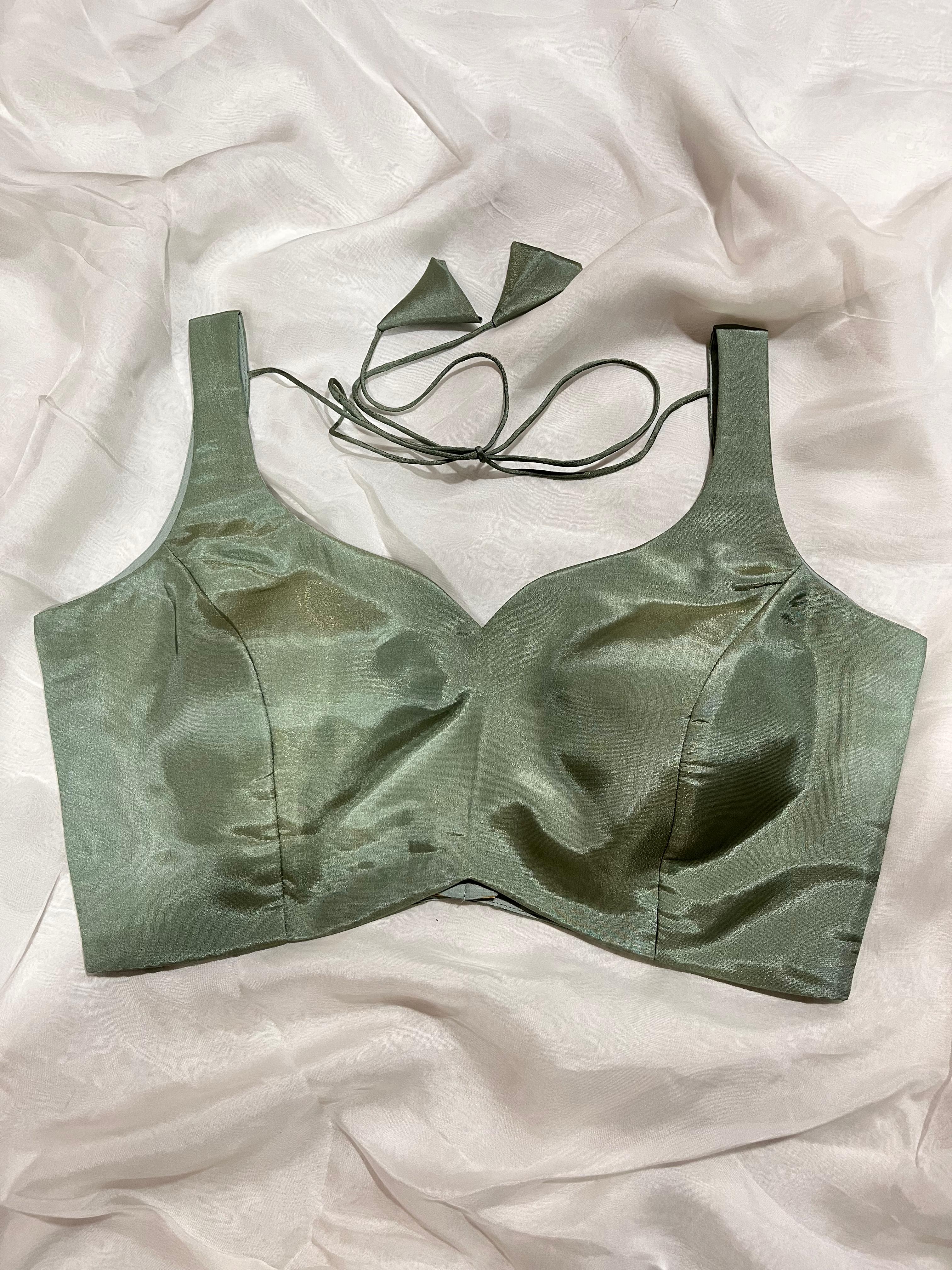 Sea Green Tissue Silk Sleeveless Dress with Sweetheart Neck and Padded Cups