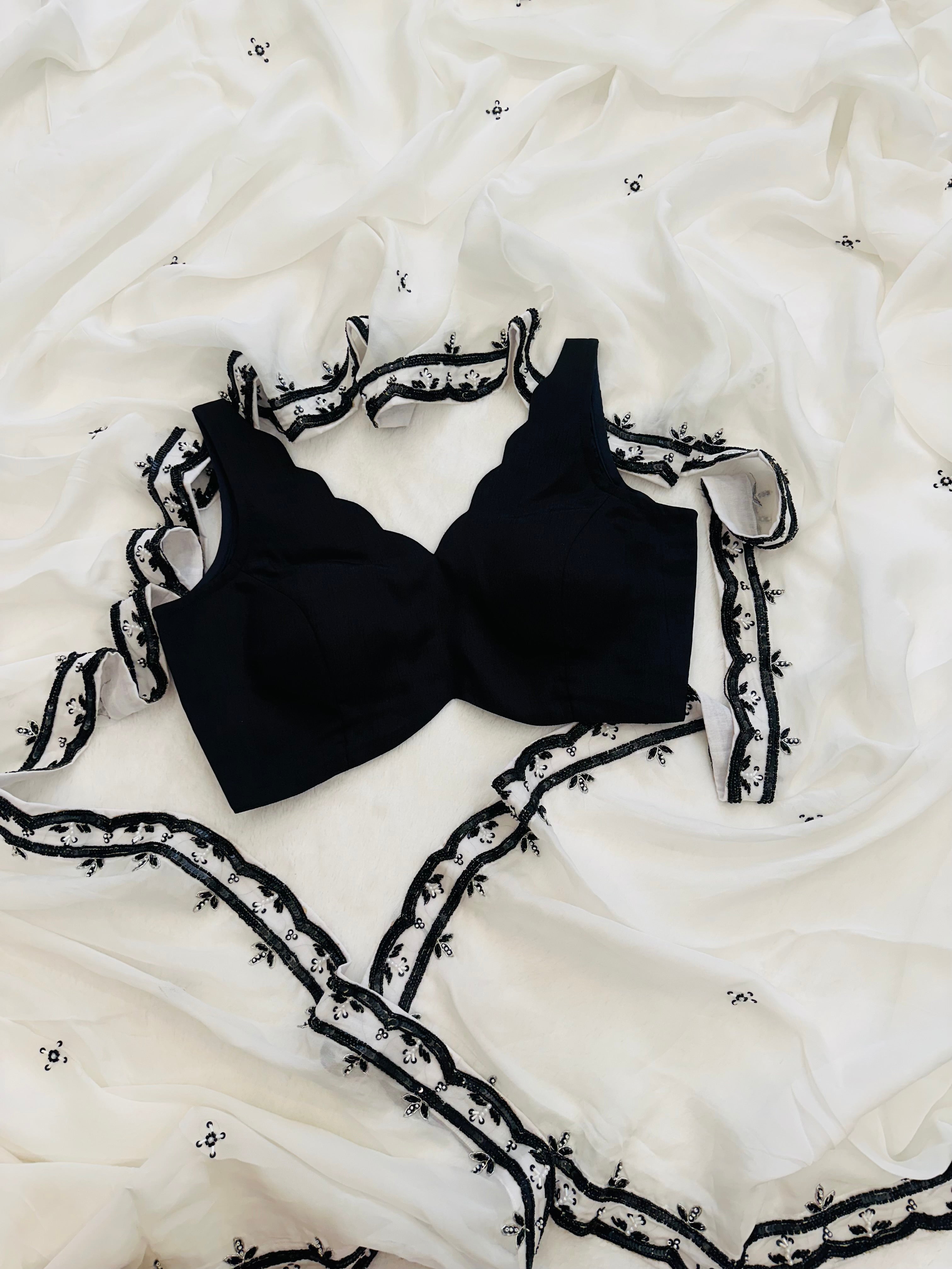 White organza saree with running blouse piece