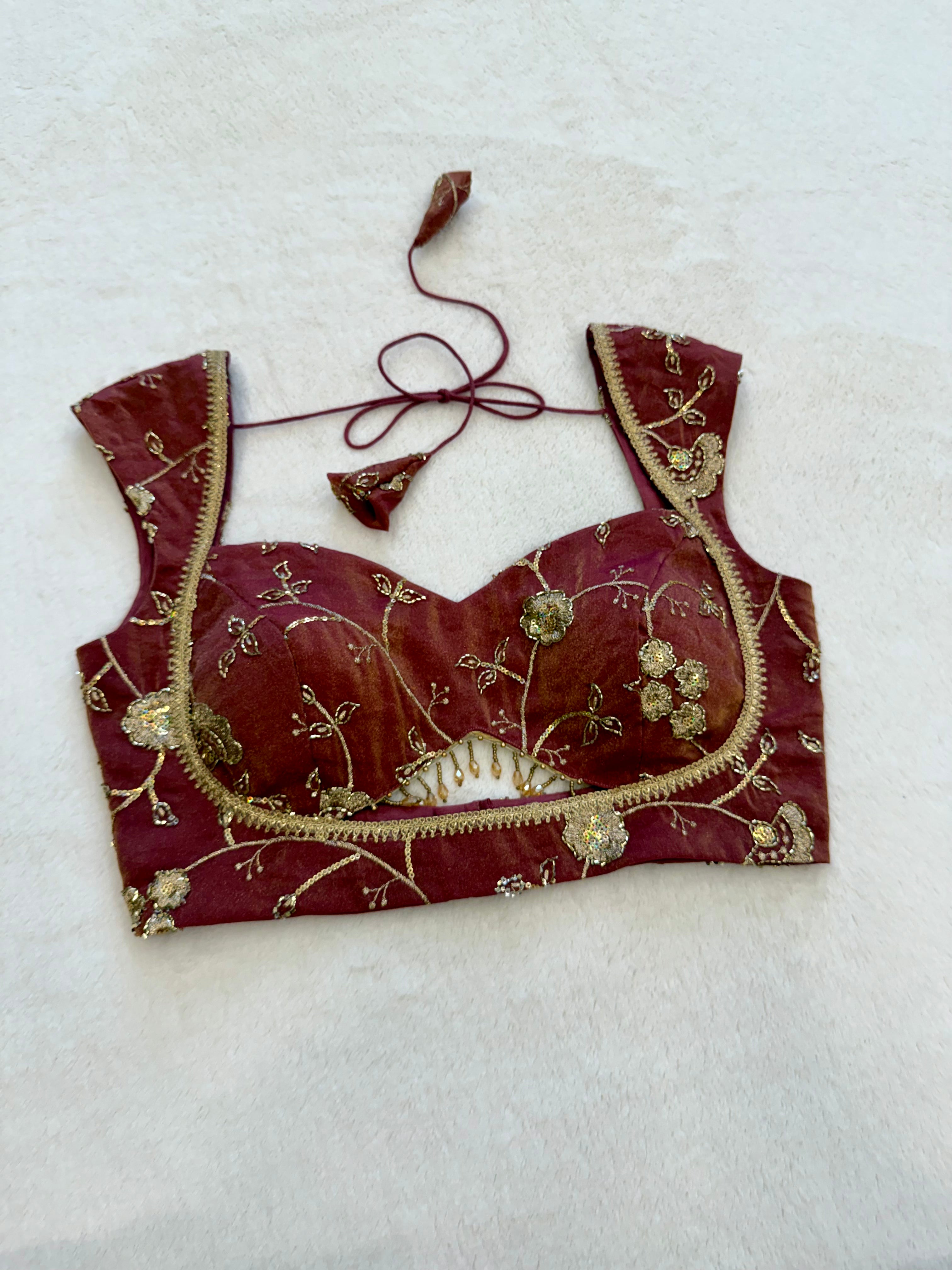 Deep Wine Organza sleeveless blouse