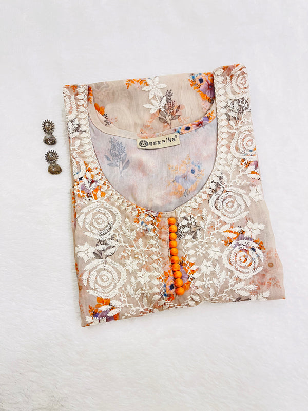 Ashvi peach flower Lucknowi style Kurti