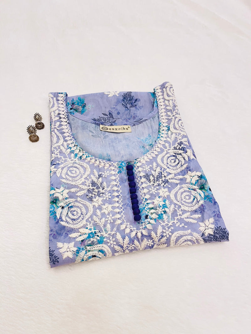Ashvi pastel blue flower print kurta