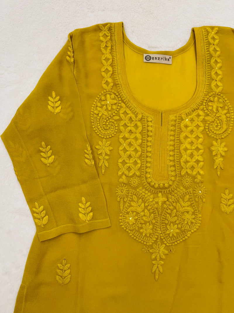 Heena Mustard Embroidered Georgette Kurta