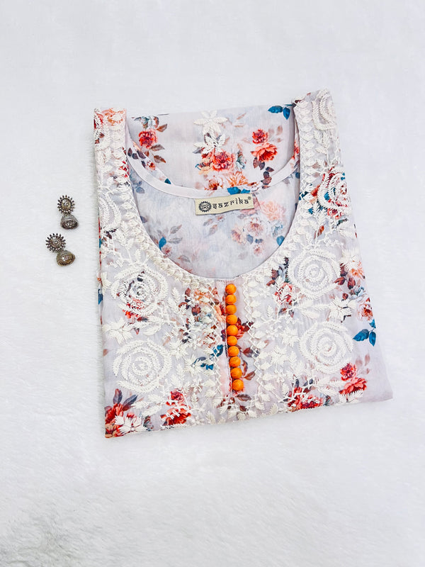 Ashvi beige flower print Kurti