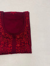 Maroon Embroidered Rayon Kurta