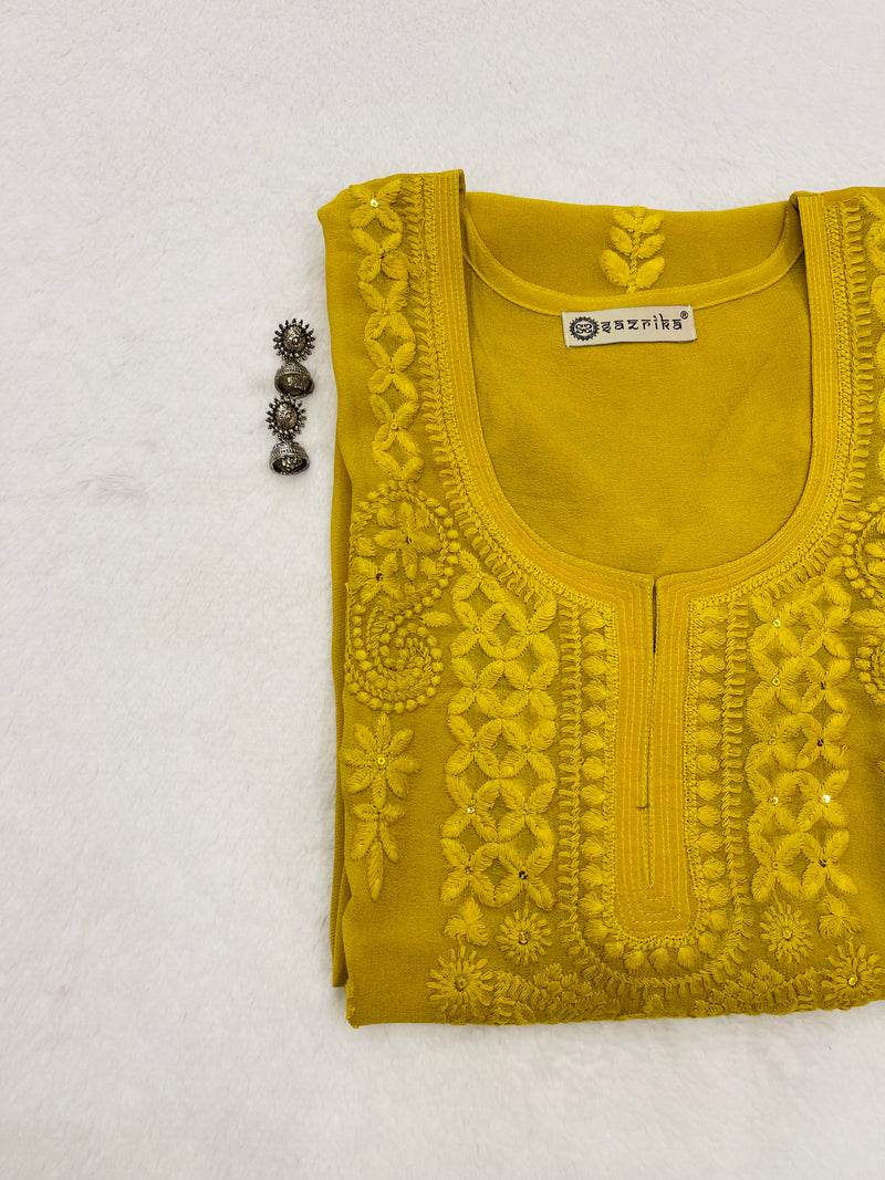 Heena Mustard Embroidered Georgette Kurta