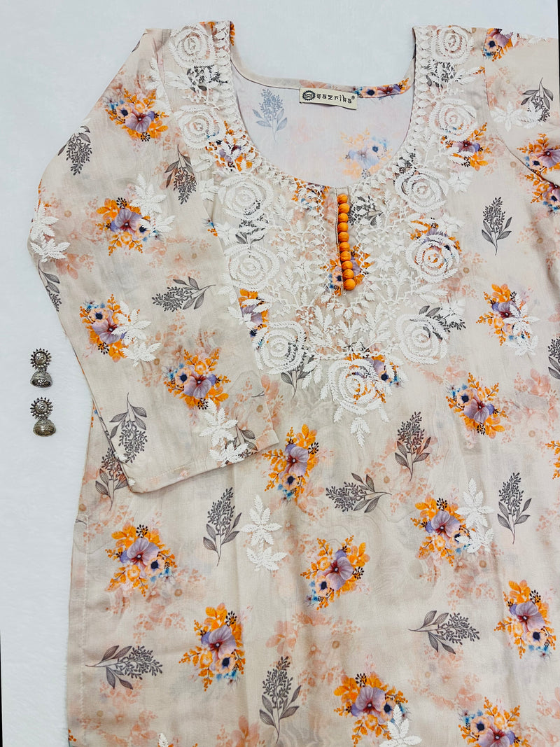 Ashvi peach flower Lucknowi style Kurti