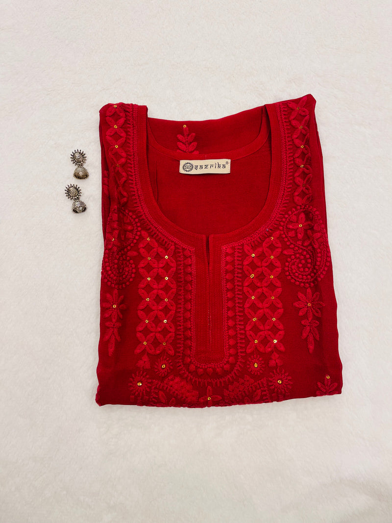 Heena Maroon Embroidered Georgette Kurta