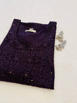 Khubsoorat Wine Rayon Embroidered Kurti