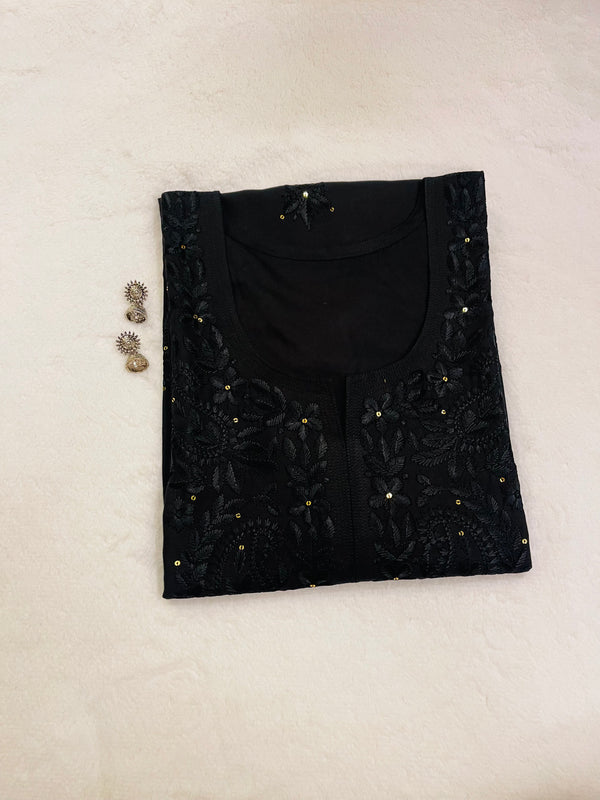 Black Embroidered Rayon Kurta