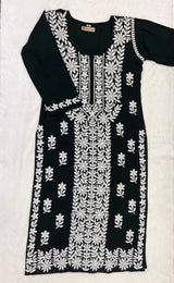Phool Black Rayon Embroidery Kurti