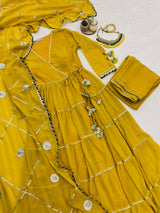 Mustard yellow gotta work anarkali set