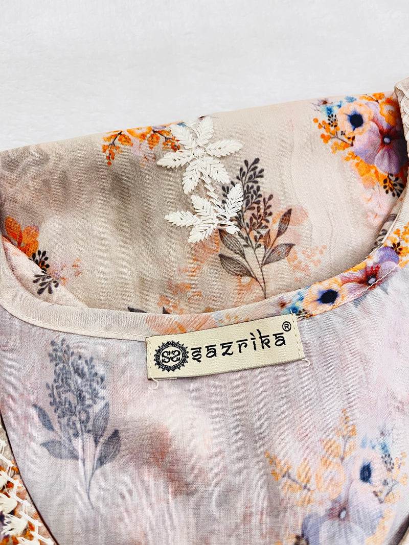 Ashvi peach flower Lucknowi style Kurti