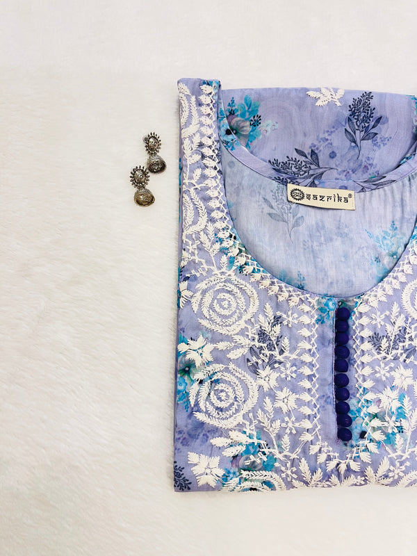 Ashvi pastel blue flower print kurta