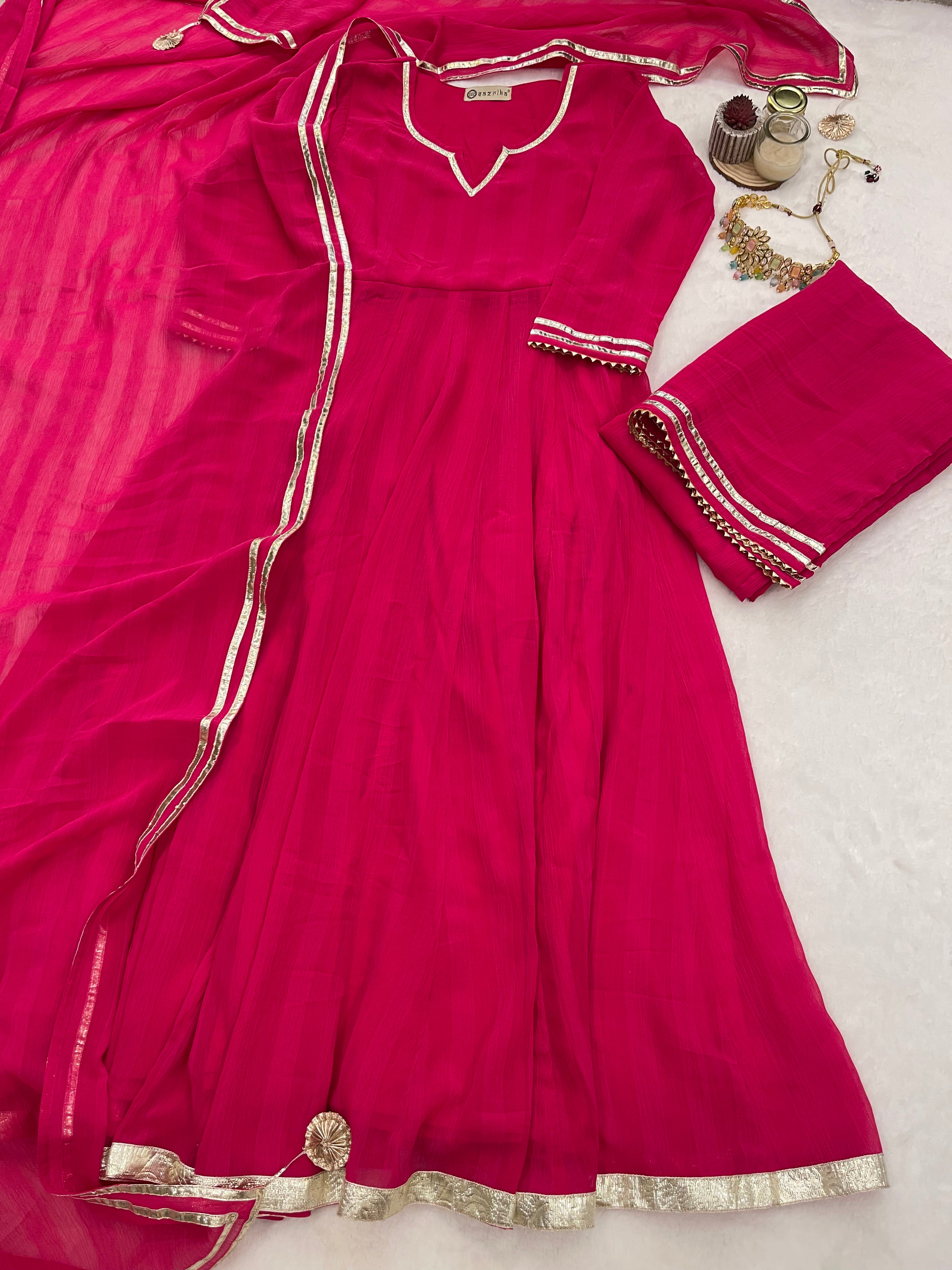 Rani pink gotta work anarkali set