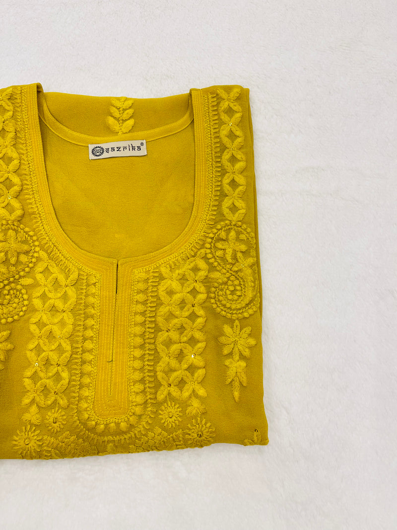 Heena Mustard Embroidered Georgette Kurta