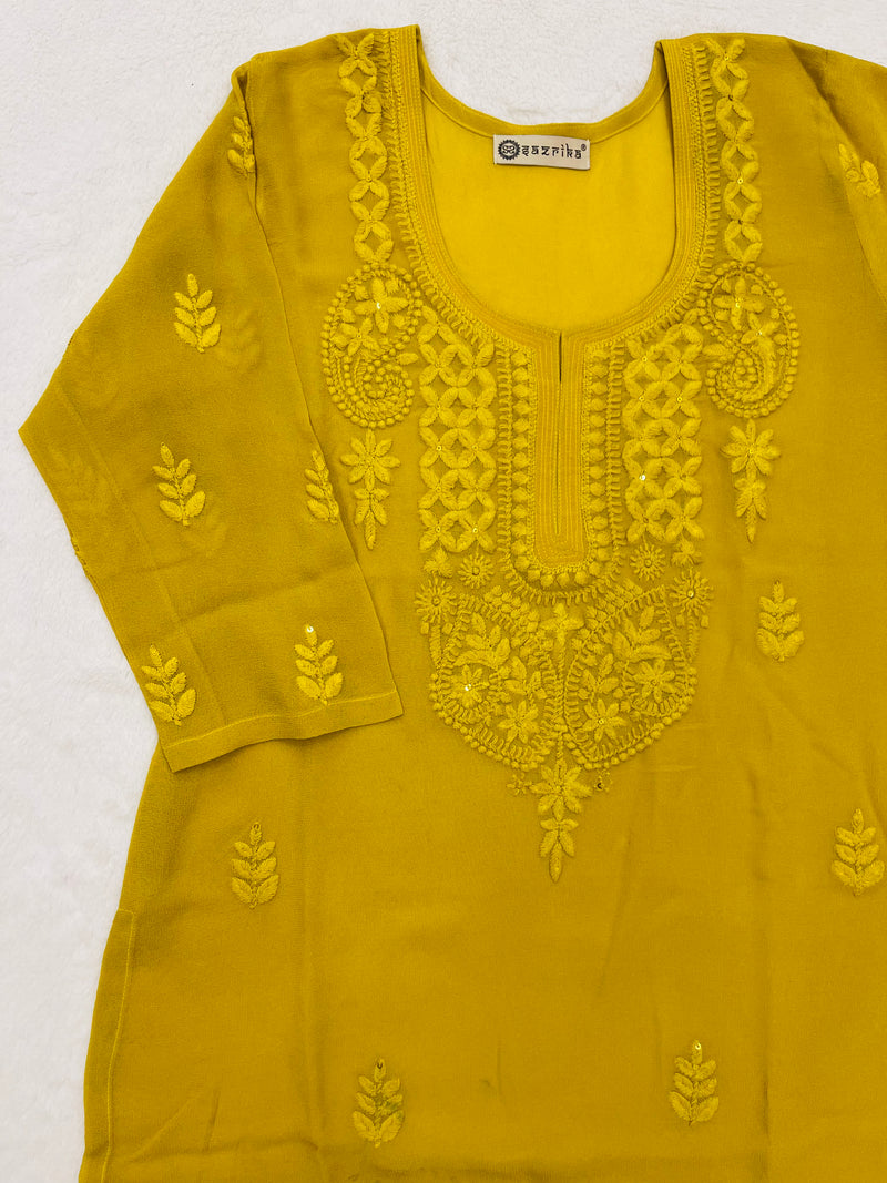Heena Mustard Embroidered Georgette Kurta