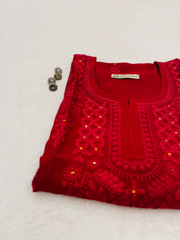 Heena Maroon Embroidered Georgette Kurta
